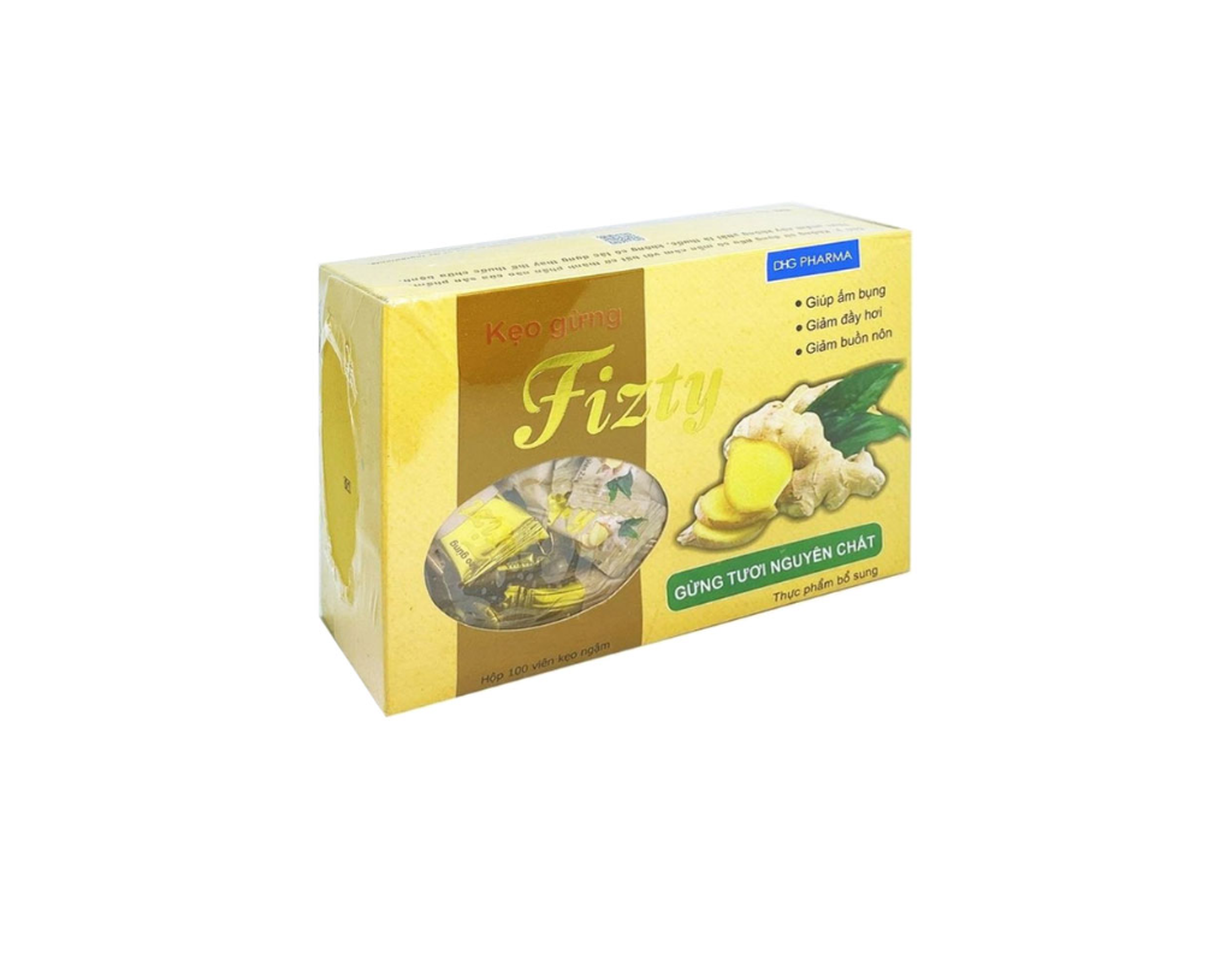 Kẹo Gừng Fizty Hỗ Trợ Tiêu Hóa  (Hộp 100 Viên)