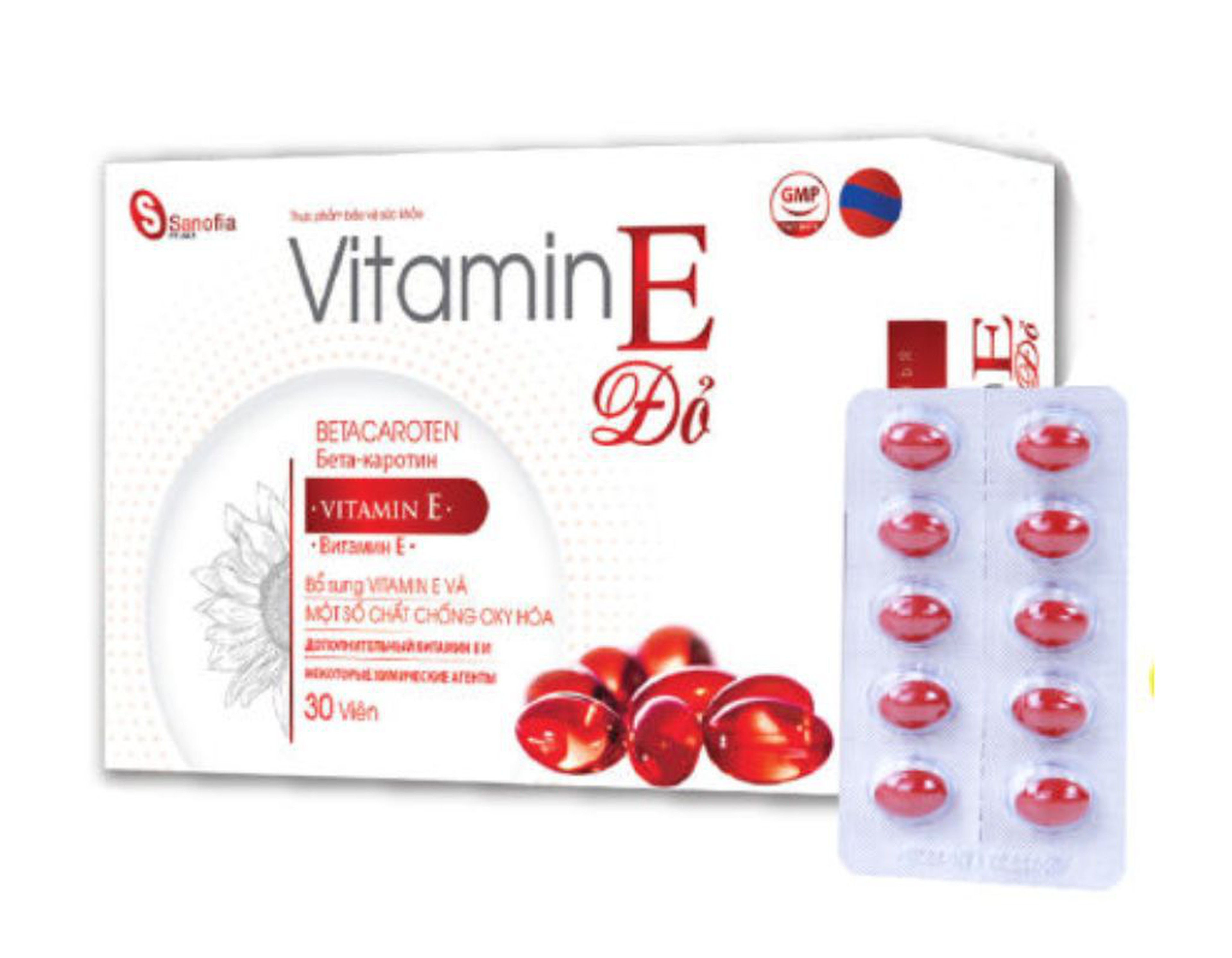 Viên uống Vitamin E  Đỏ Sanofi giúp đẹp da, giảm lão hóa (Hộp 3 vỉ x 10 Viên)