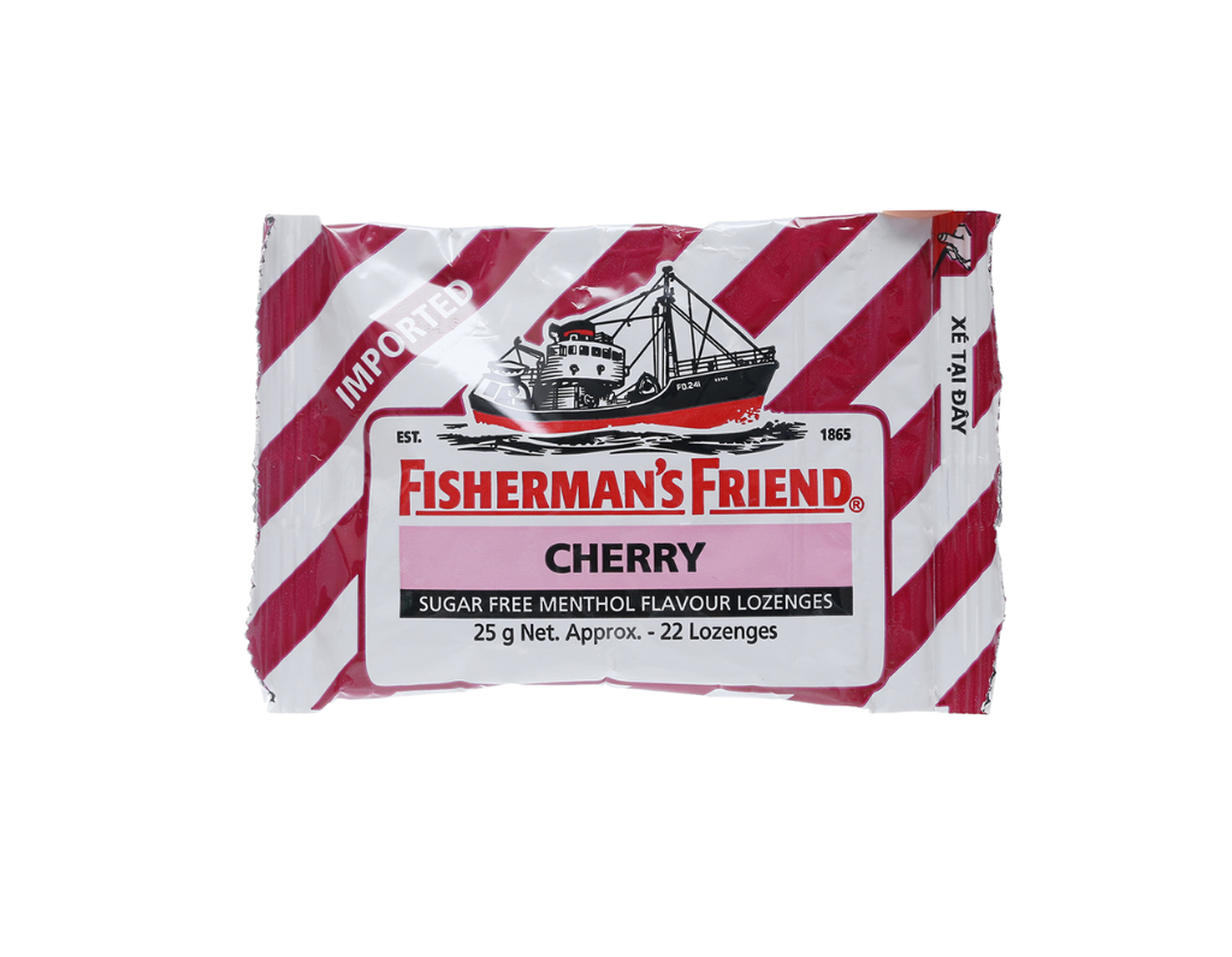 Kẹo cay Con Tàu Fisherman's Friend cherry mát họng vị Cherry (gói 25g)