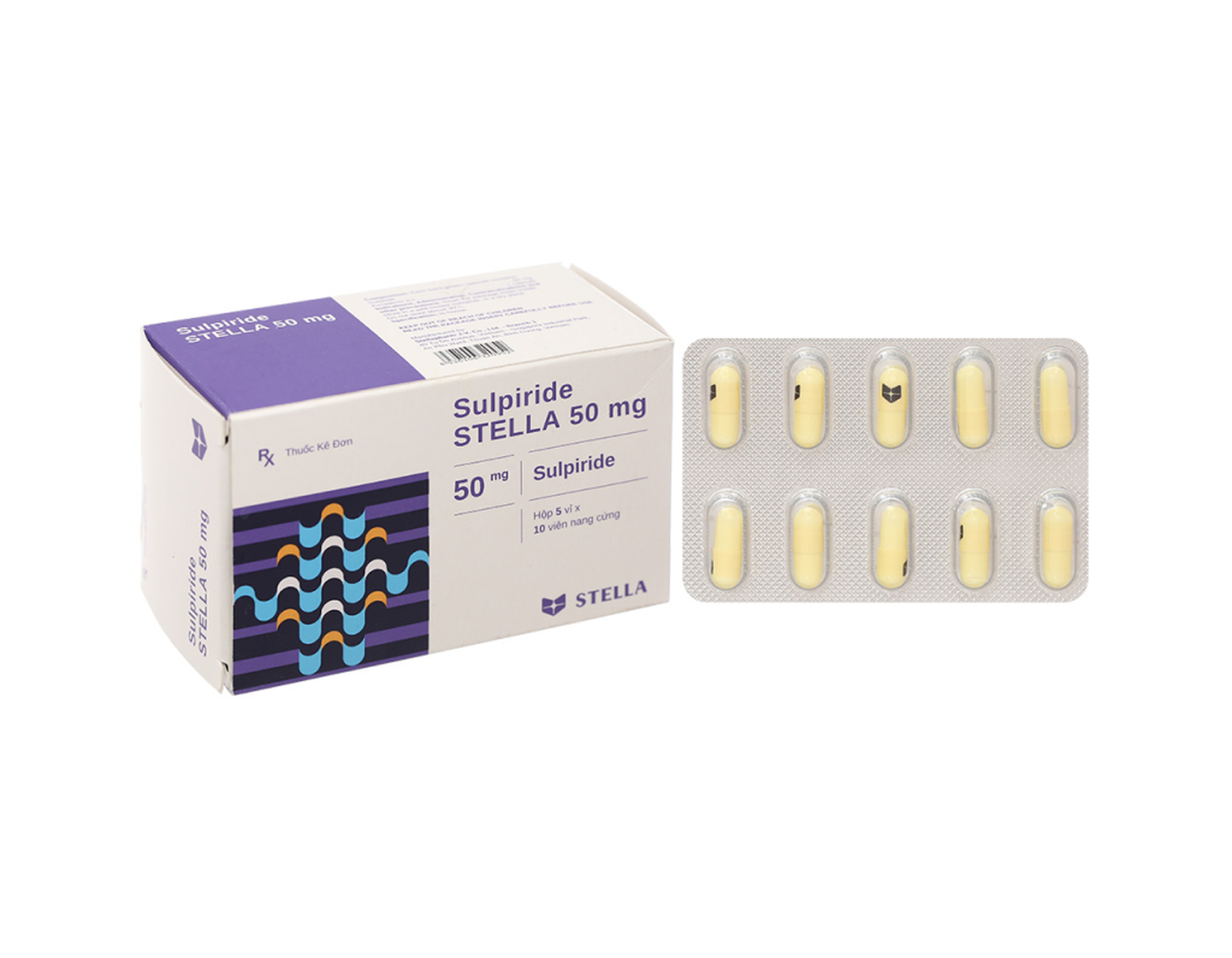 Thuốc Sulpiride Stella 50mg điều trị chứng lo âu (Hộp 5 vỉ x 10 viên)