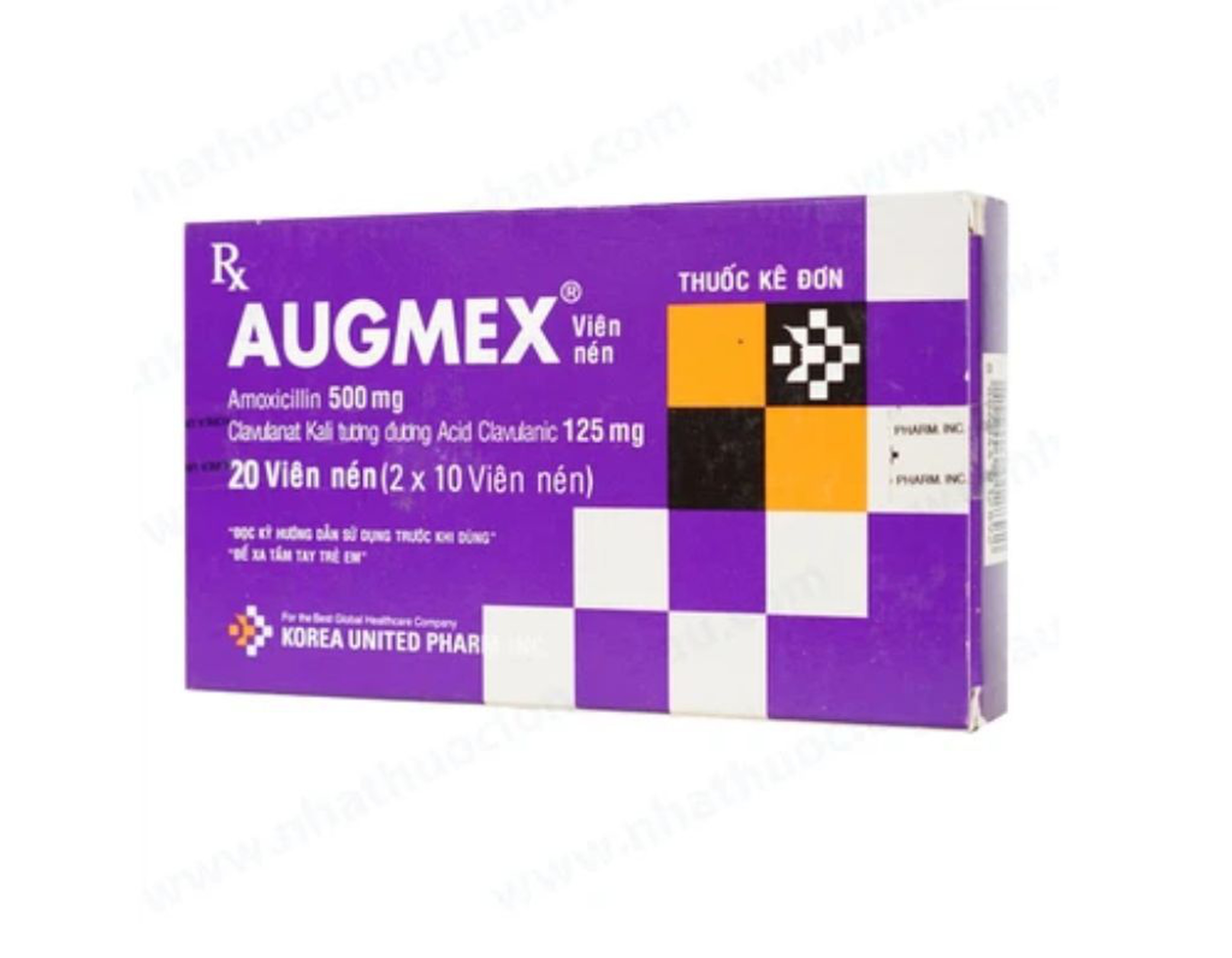 Thuốc Augmex Tab 500mg/125mg điều trị nhiễm khuẩn (Hộp 2 vỉ x 10 viên)