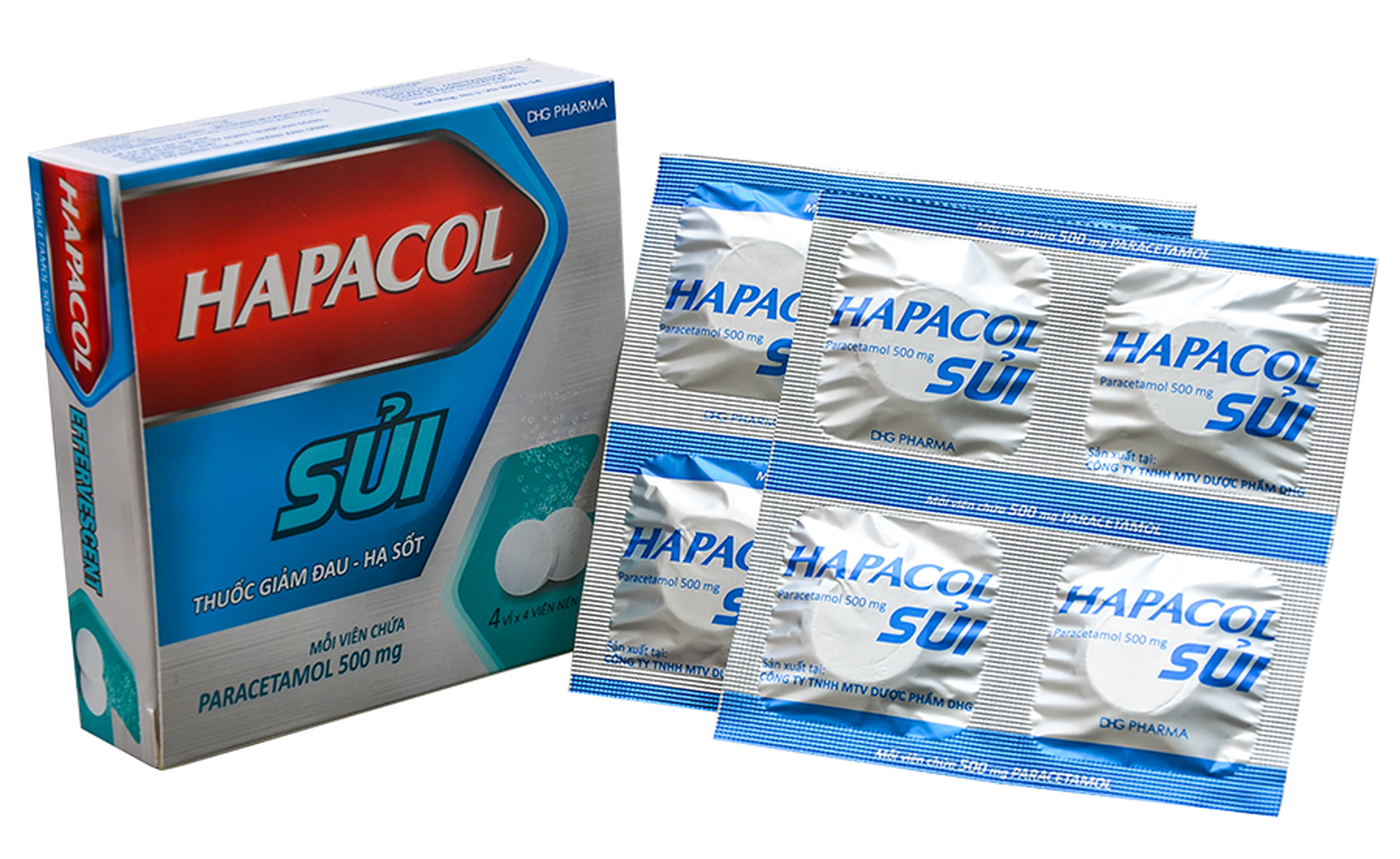 Thuốc Hapacol sủi 500mg giảm đau, hạ sốt (4 vỉ x 4 viên)
