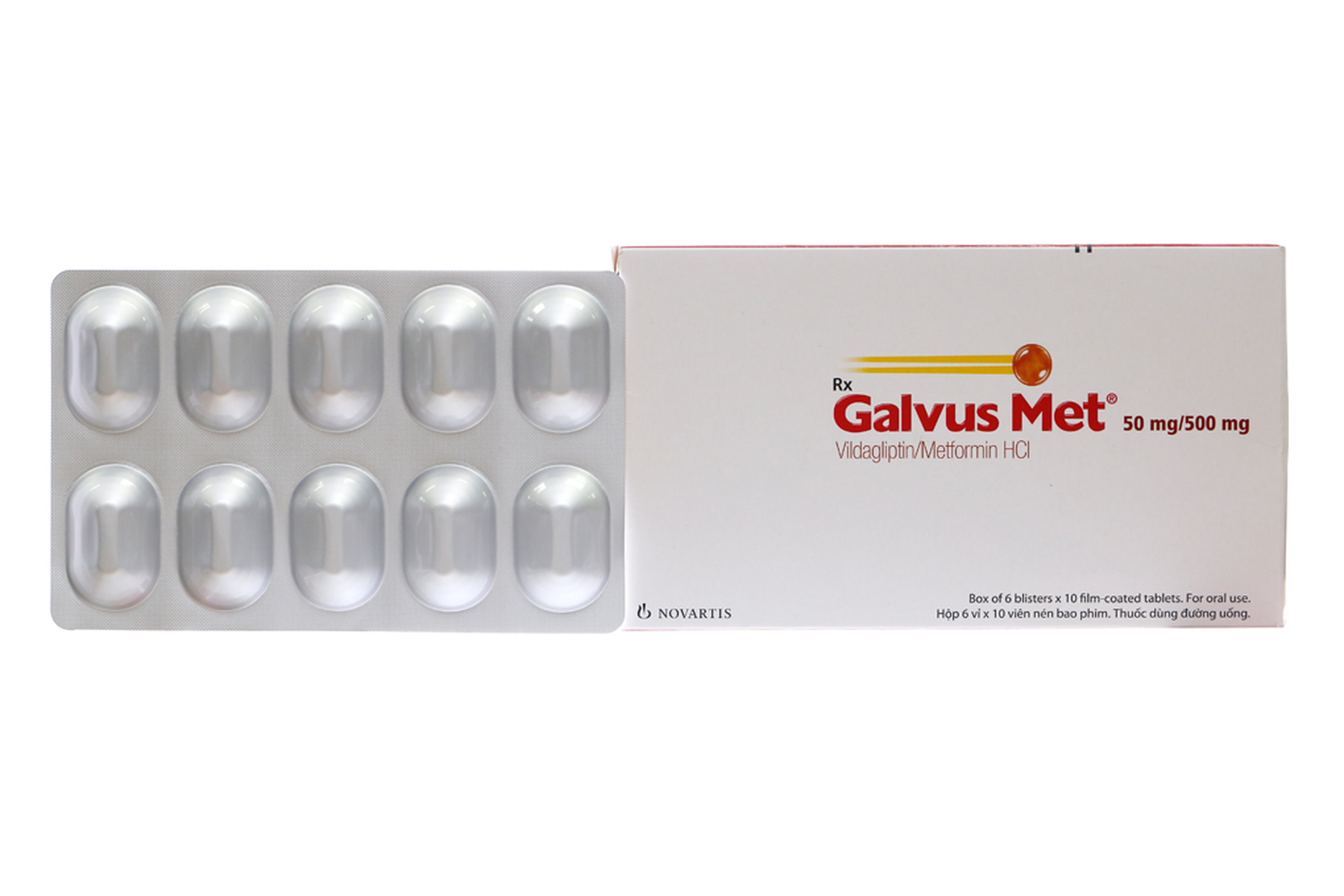 Thuốc Galvus Met 50mg/500mg điều trị đái tháo đường tuýp 2 (Hộp 6 vỉ x 10 viên)