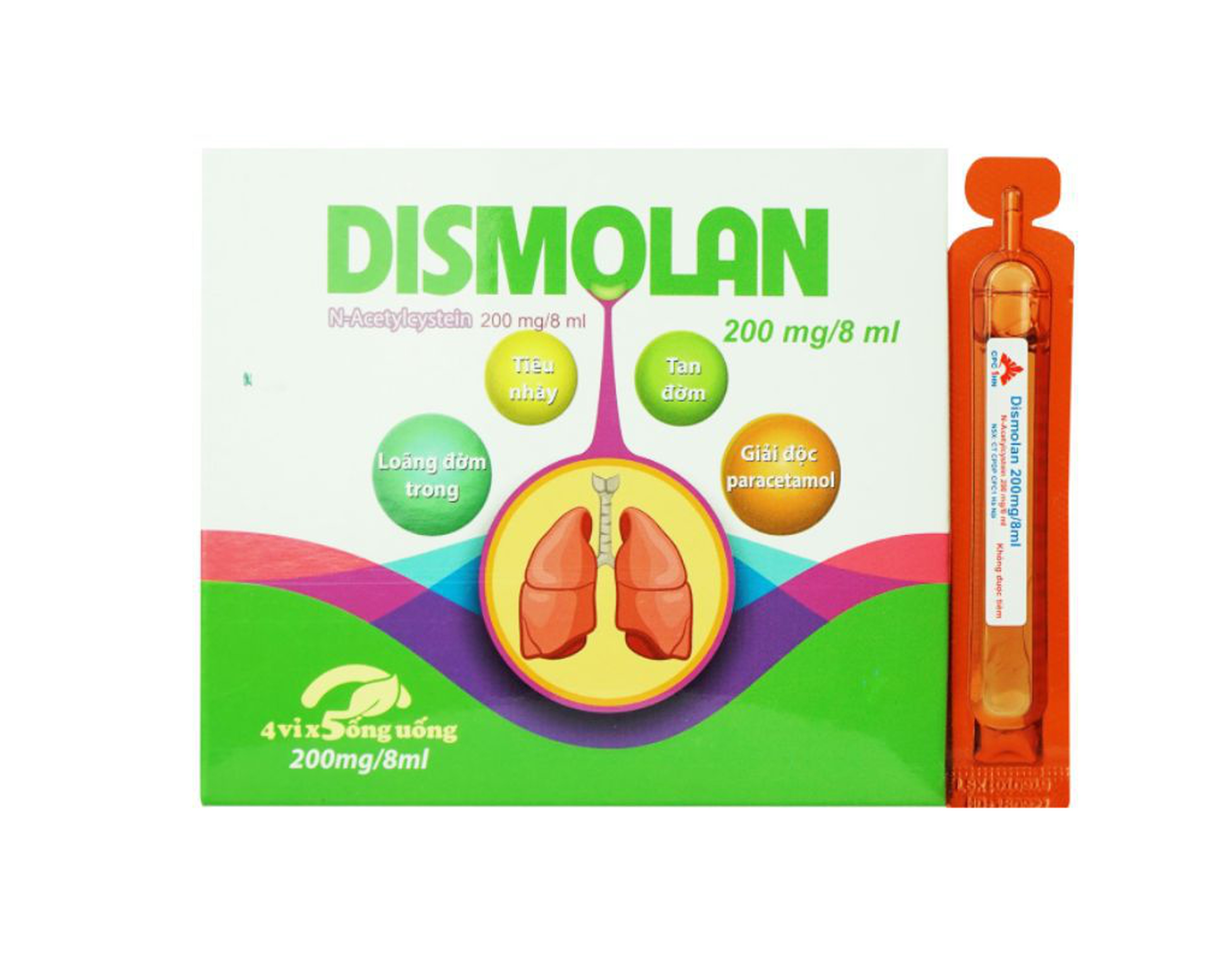 Thuốc Dismolan Sol 200mg/8ml điều trị ho có đờm (Hộp 4 vỉ x 5 ống)