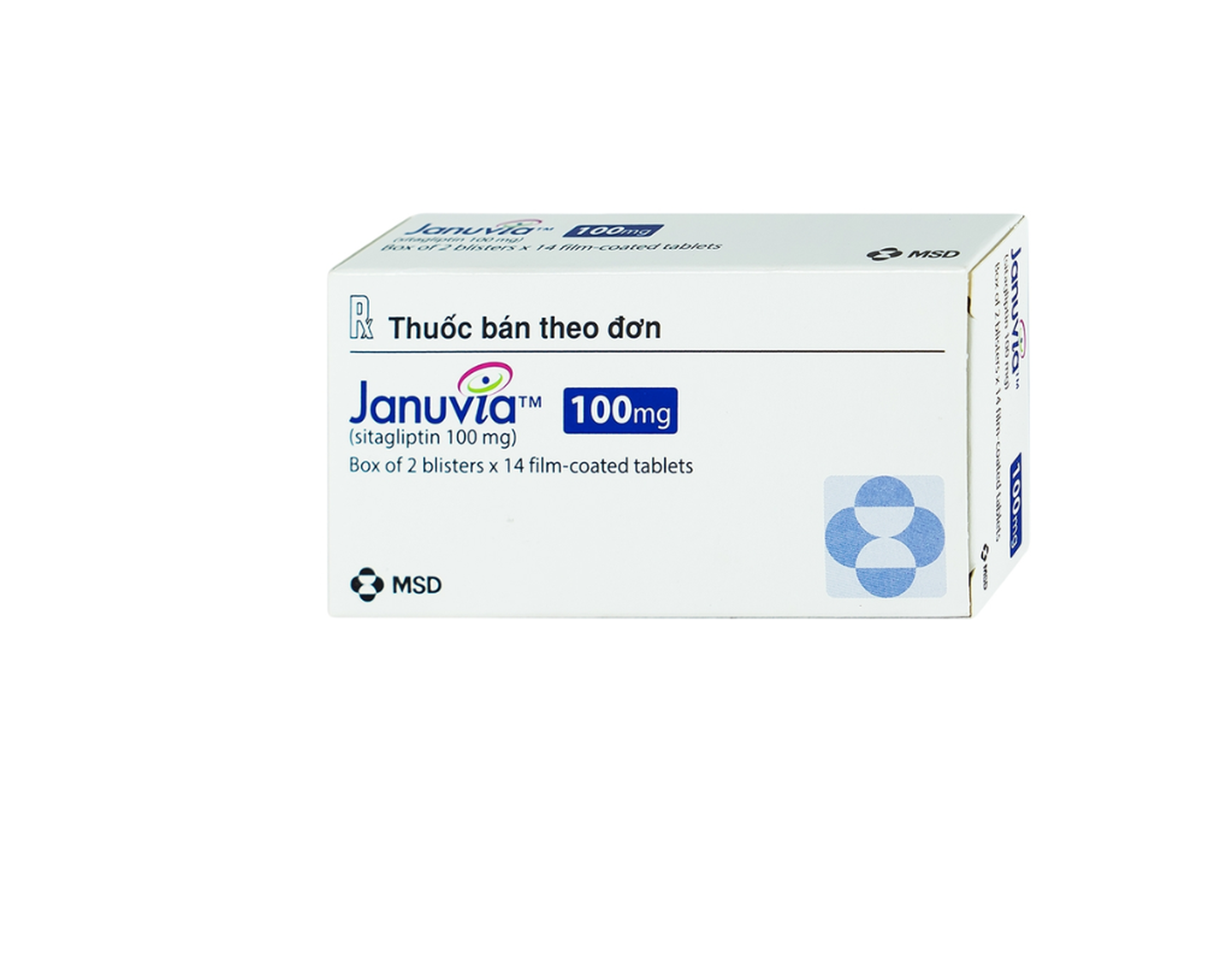 Thuốc Januvia 100mg MSD hỗ trợ chế độ ăn kiêng, cải thiện kiểm soát đường huyết tuýp 2 (Hộp 2 vỉ x 14 viên)