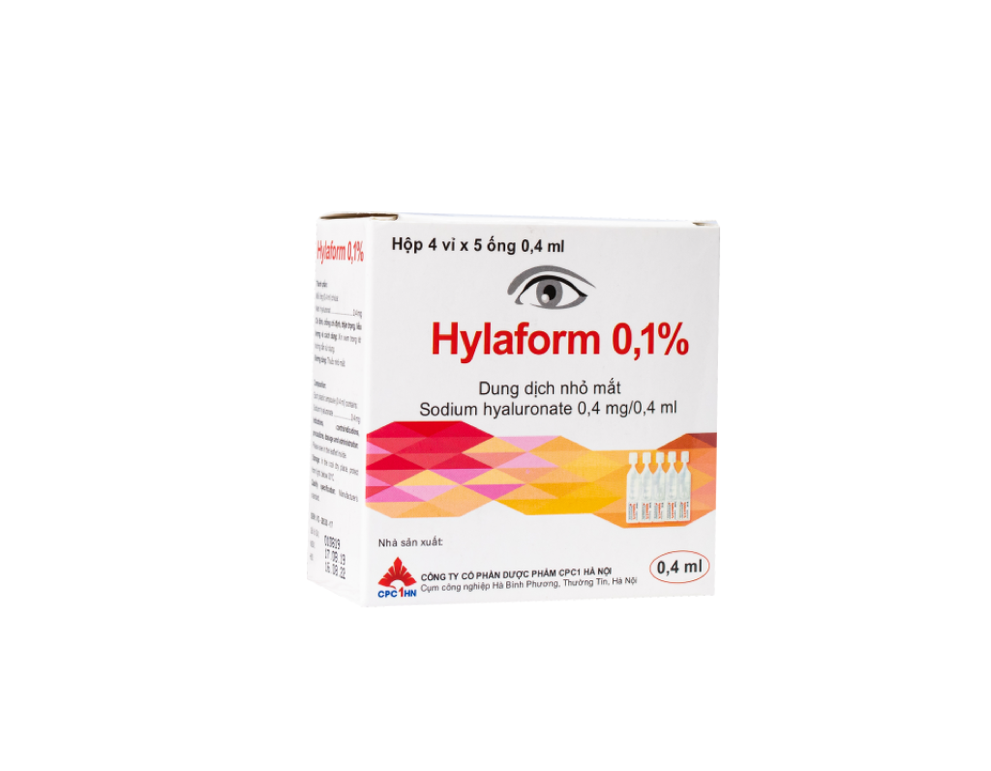 Thuốc nhỏ mắt Hylaform 0,1% 0.4ml điều trị triệu chứng khô mắt, rối loạn biểu mô giác mạc (Hộp 4 vỉ x 5 tép)