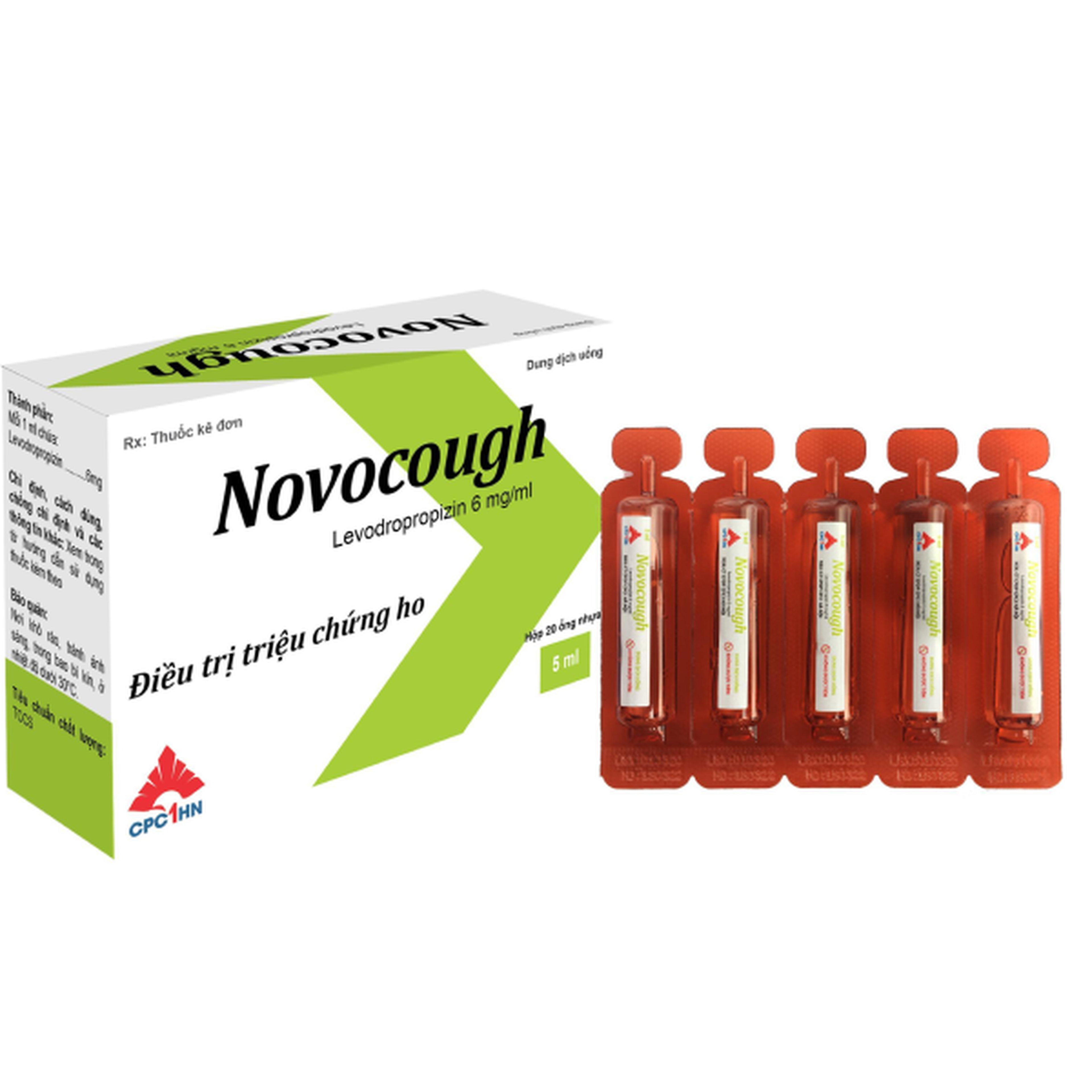 Thuốc Novocough điều trị triệu chứng ho (Hộp 4 vỉ x 5 ống)