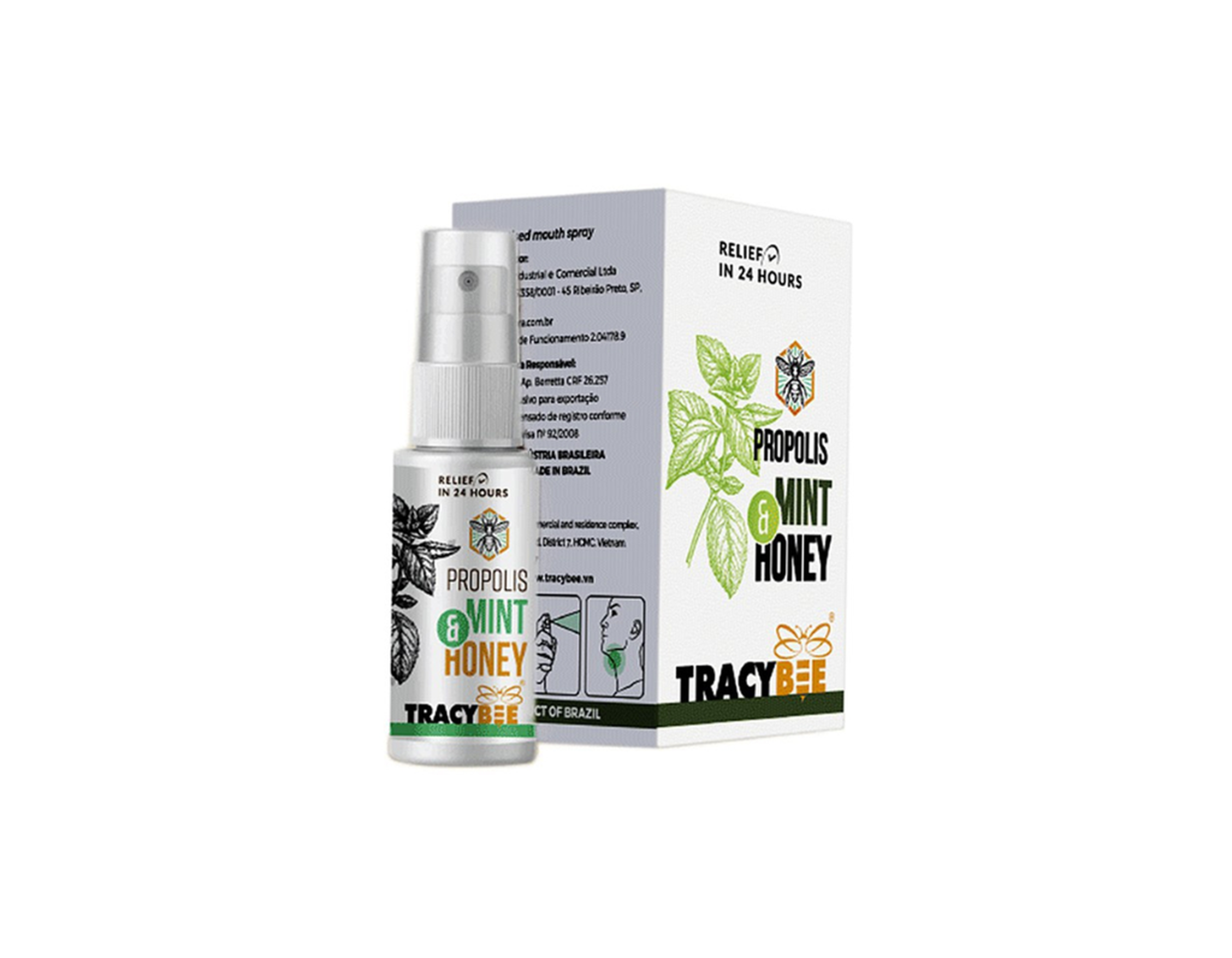 Xịt họng keo ong Tracybee Propolis Mint & Honey vị bạc hà giúp giảm đau, viêm họng, ho do nhiễm khuẩn (Lọ 30ml)