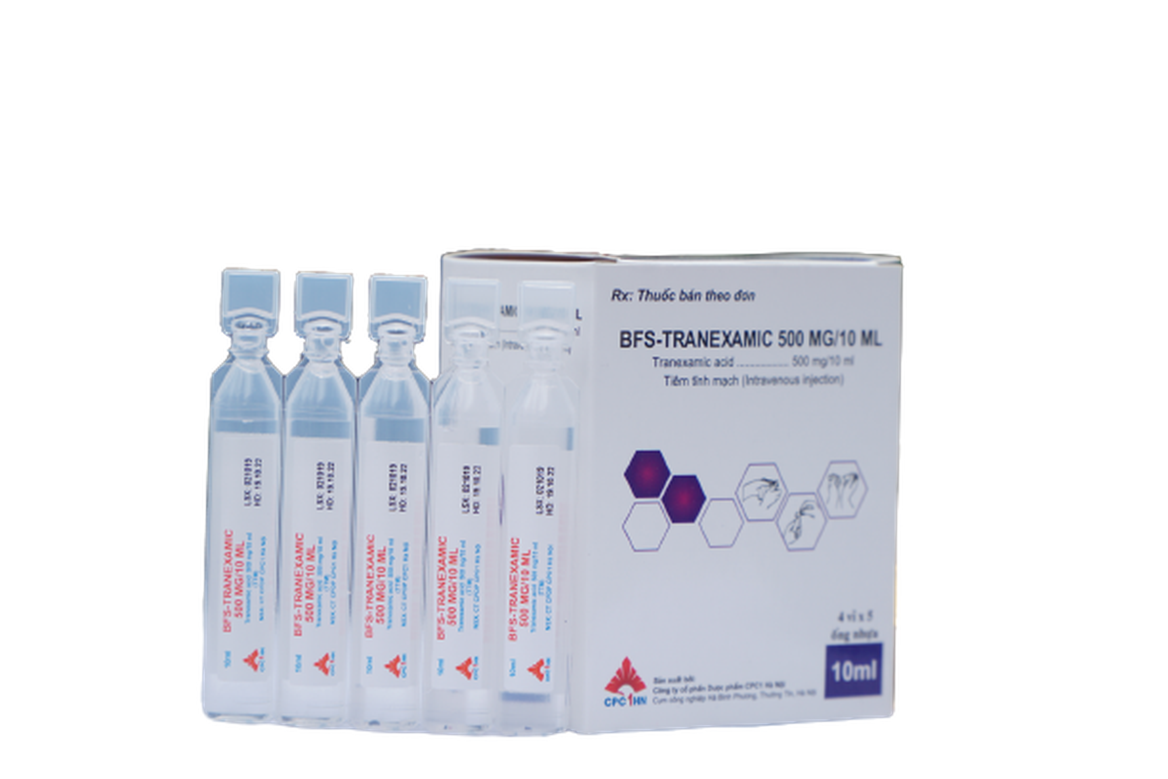 Thuốc tiêm BFS-Tranexamic 500mg/10ml phòng ngừa và điều trị chảy máu (Hộp 4 vỉ x 5 ống)