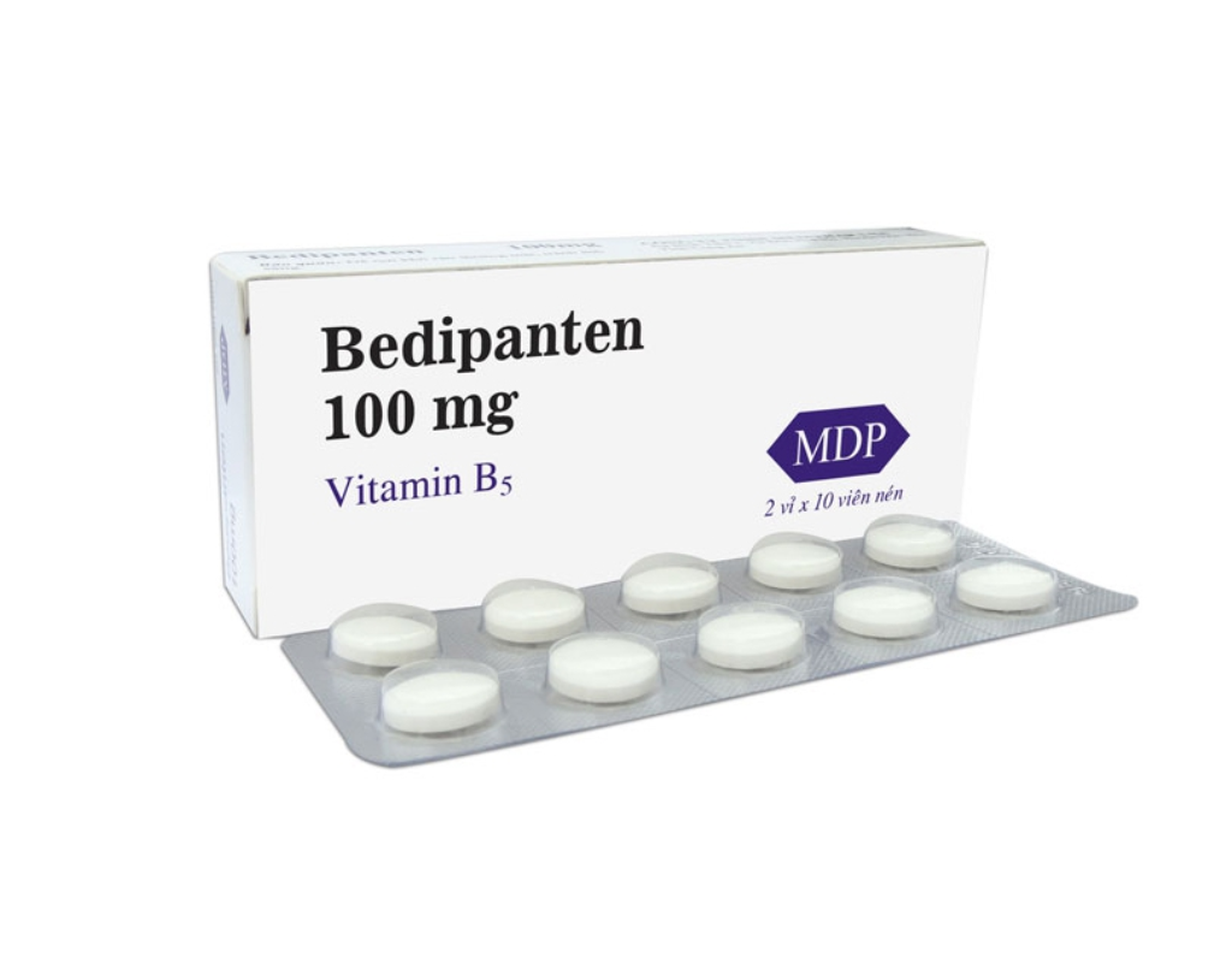 Viên uống Bedipanten 100mg bổ sung vitamin B5, giảm mụn, ngăn rụng tóc (Hộp 2 vỉ x 10 viên)