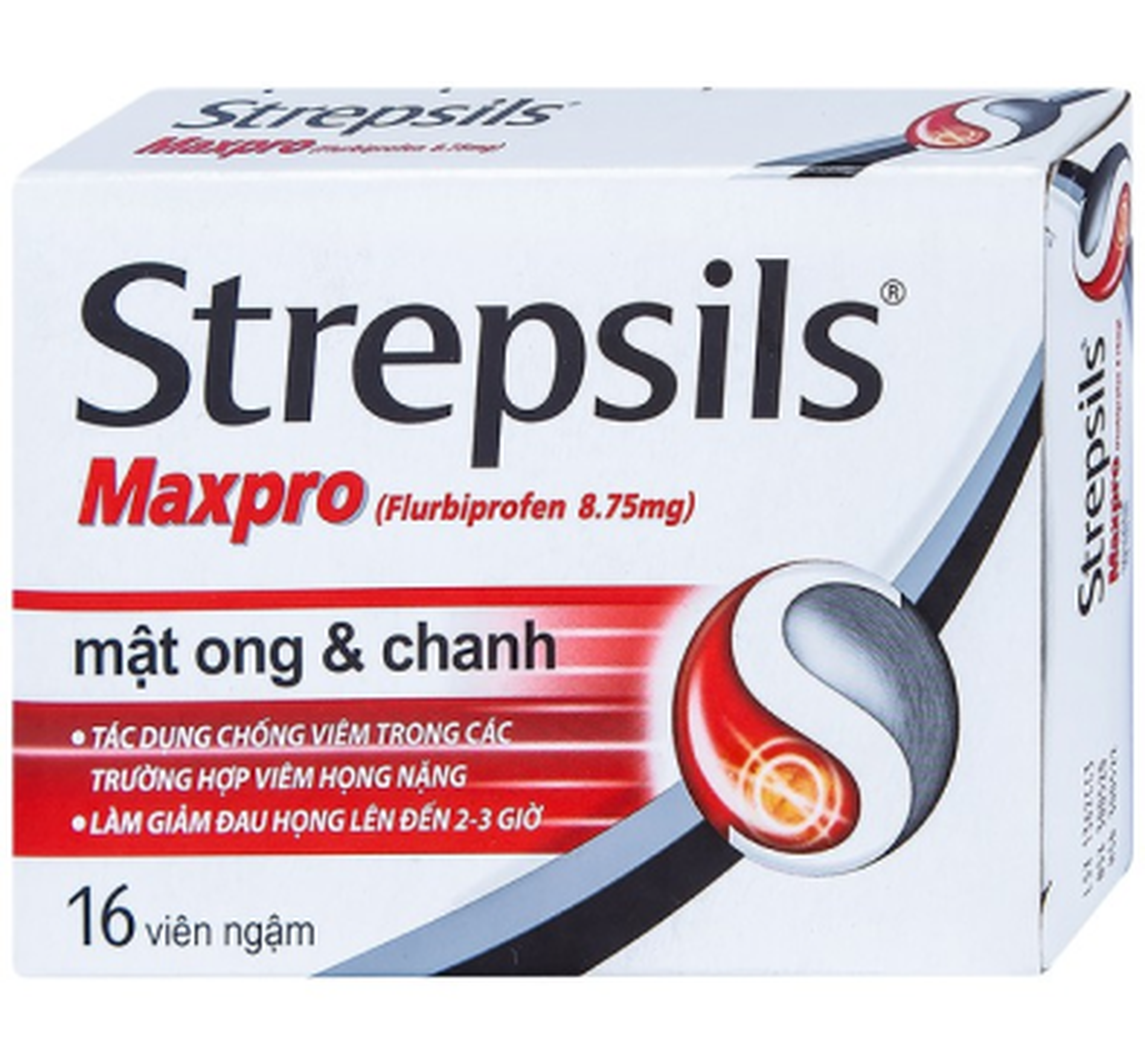 Viên ngậm Strepsils Maxpro trị đau họng vị mật ong & chanh (Hộp 2 vì x 8 viên)
