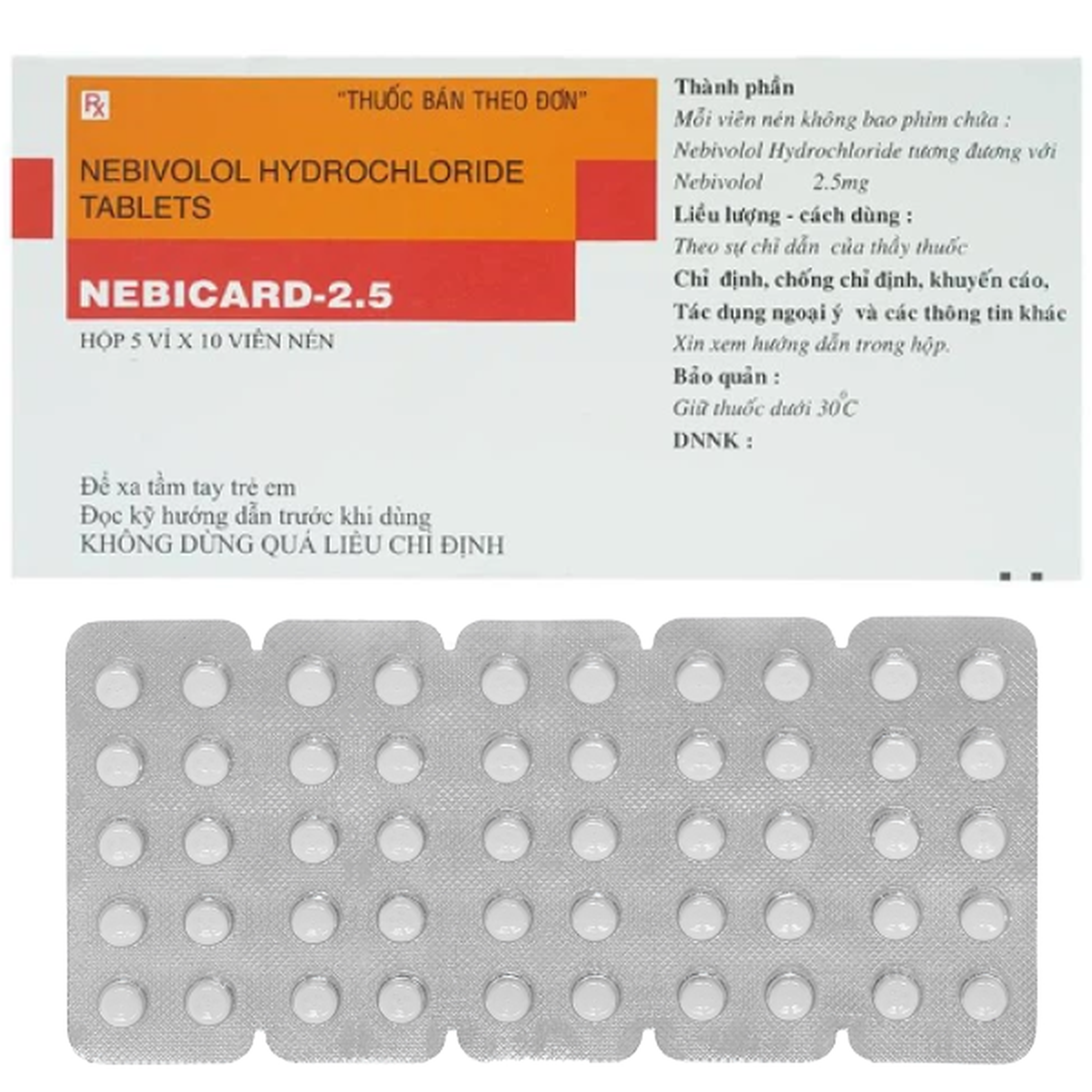 Thuốc Nebicard-2.5 điều trị tăng huyết áp (Hộp 5 vỉ x 10 viên)