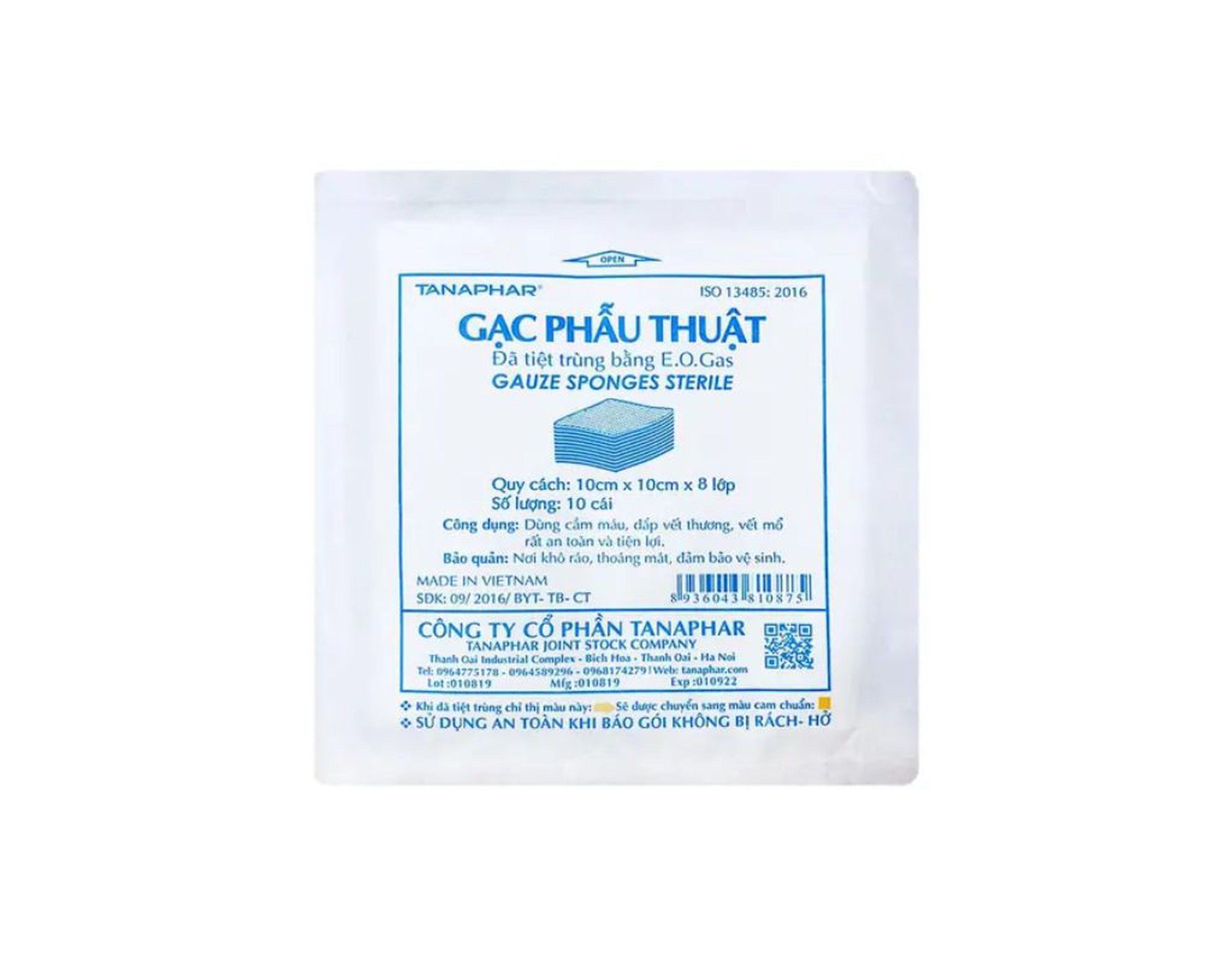 Gạc phẫu thuật Tanaphar (10cmx10cmx8lớp) ( Gói 10 cái)