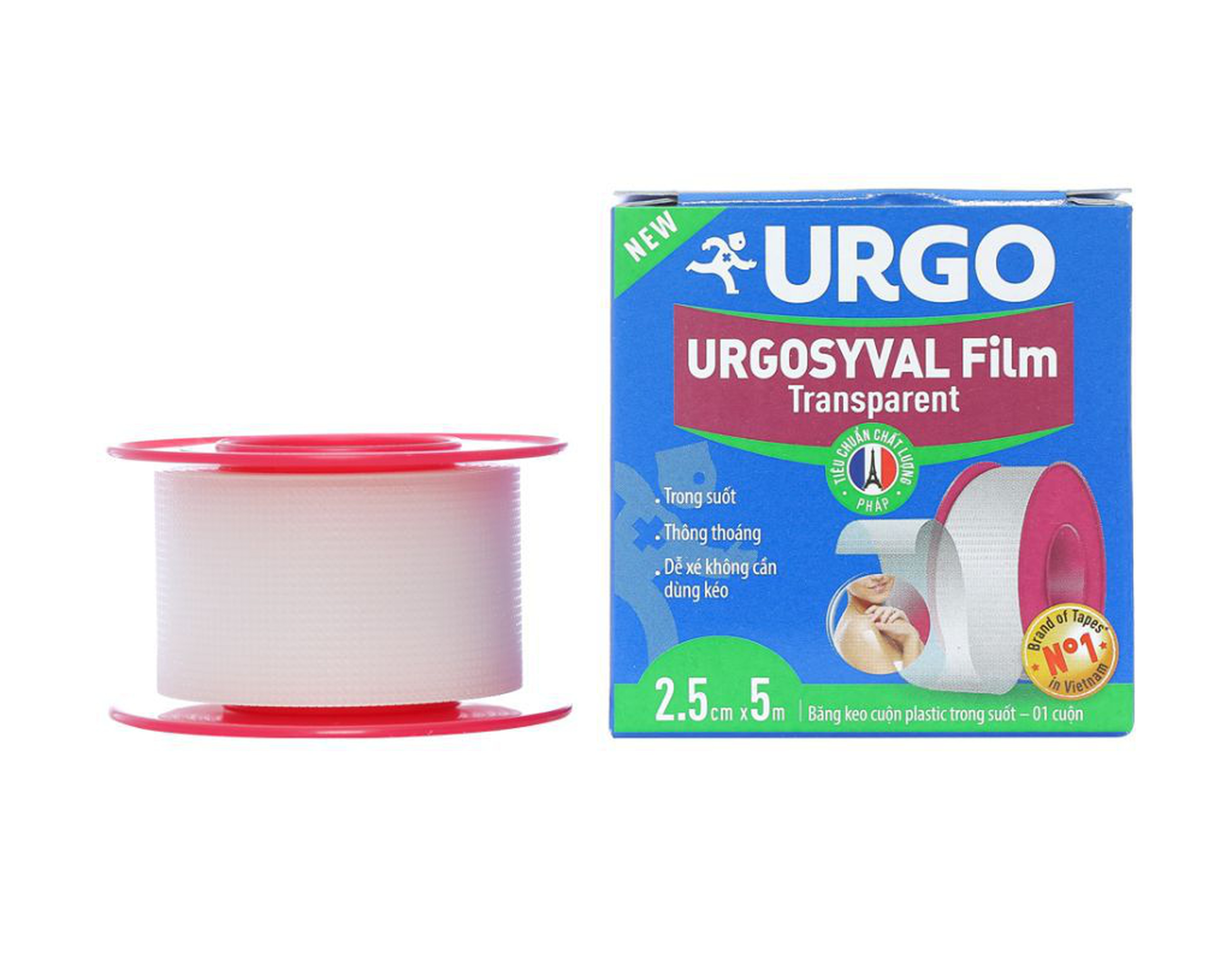 Băng gạc Urgosyval Film Transparent hỗ trợ cầm máu, vết thương kích thước 2.5cm x5m (Hộp 1 cuộn)