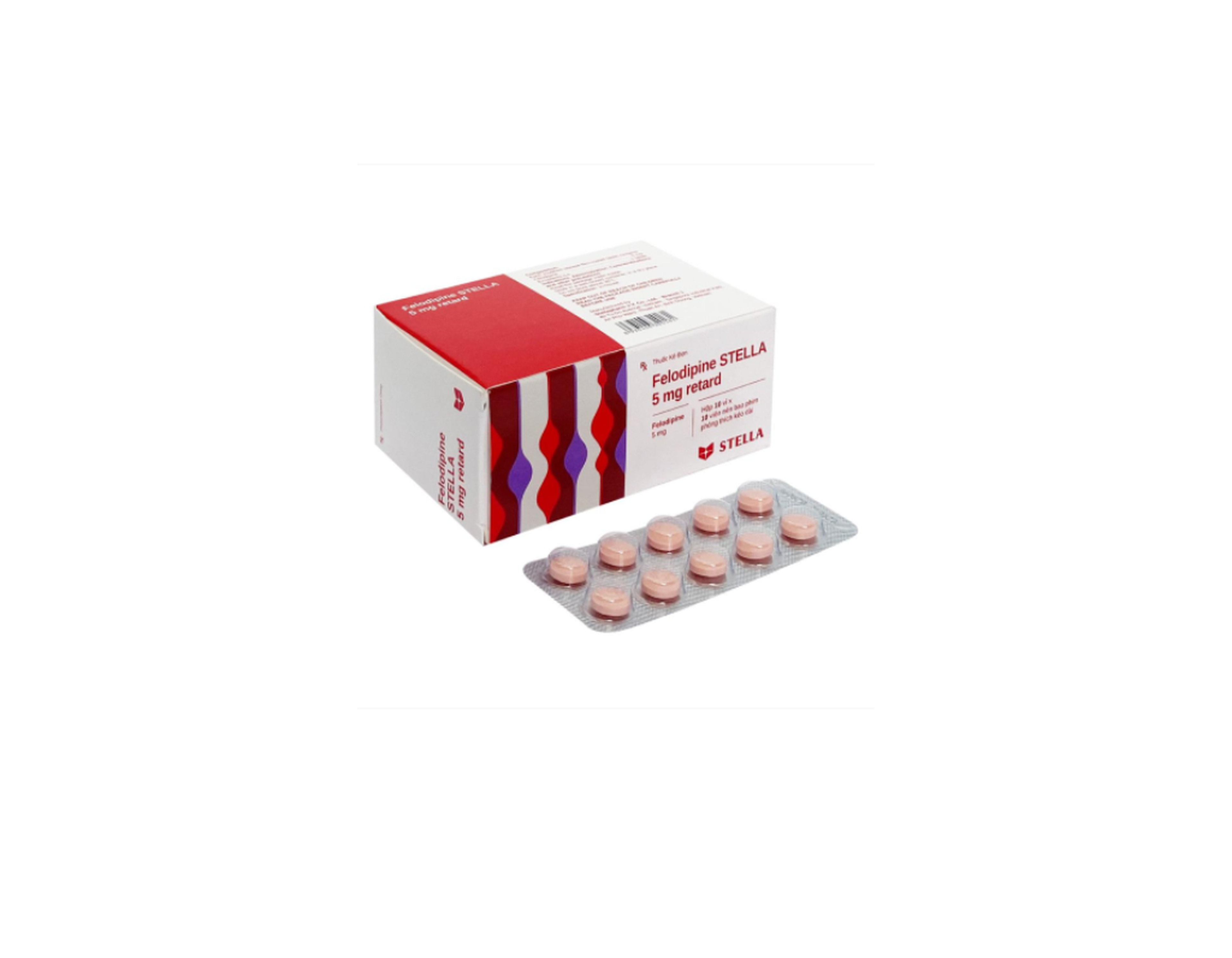 Thuốc Felodipine Stella 5mg retard điều trị tăng huyết áp, phòng cơn đau thắt ngực (Hộp 10 vỉ x 10 viên)