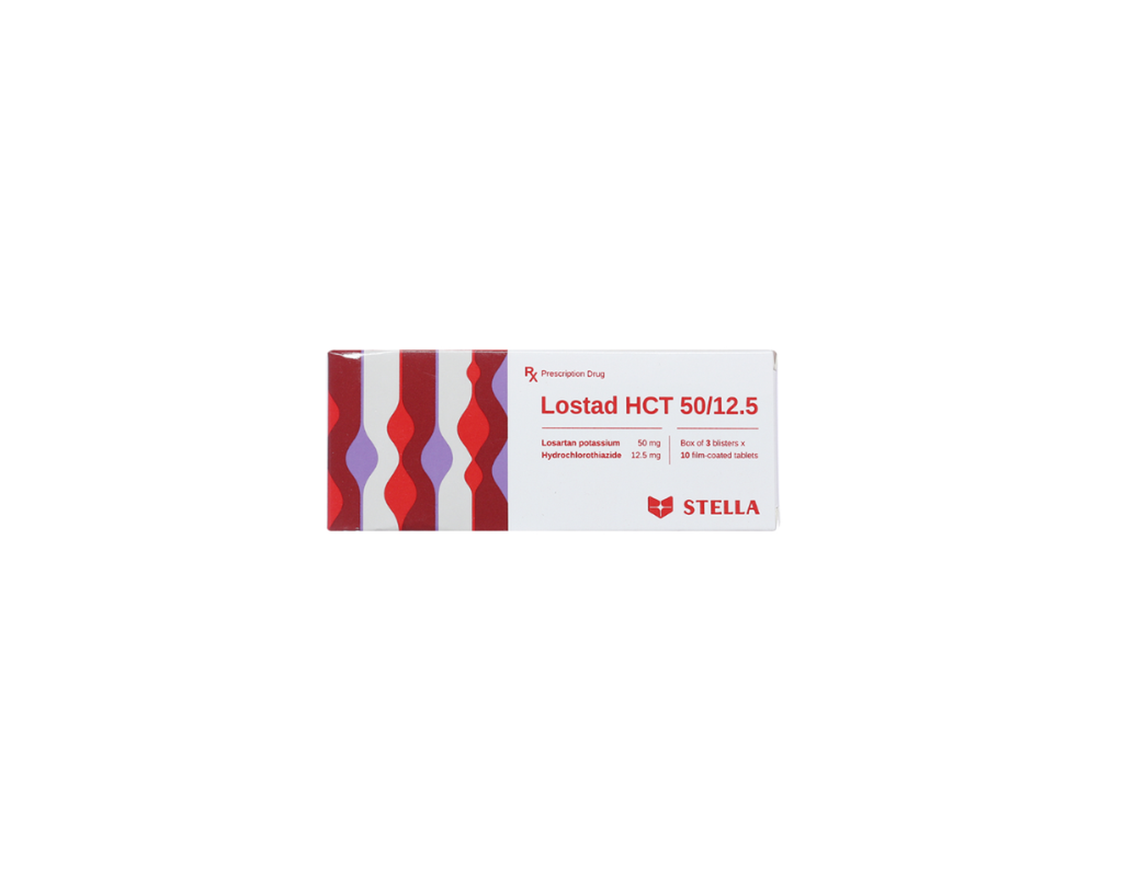 Thuốc Lostad HCT 50/12.5 Stella điều trị tăng huyết áp, giảm nguy cơ đột quỵ (Hộp 3 vỉ x 10 viên)