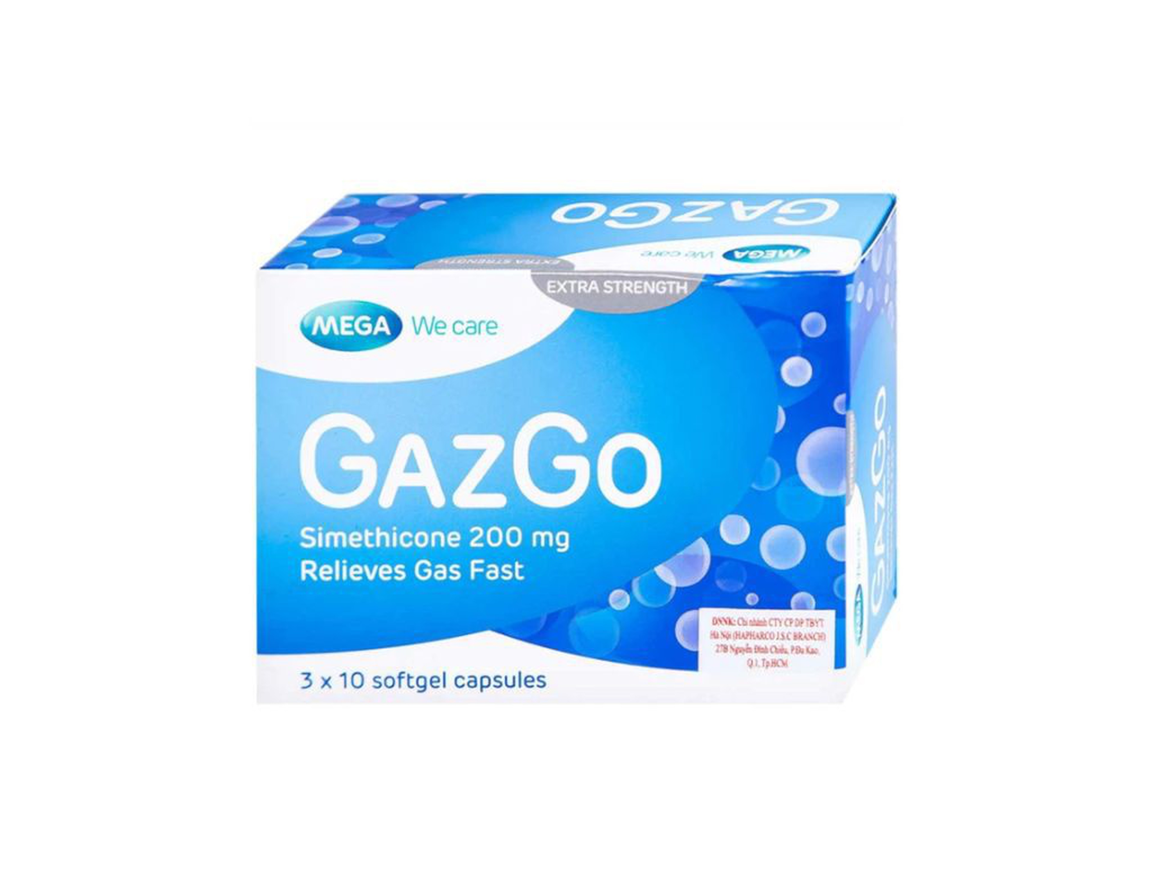 Thuốc GazGo MEGA We care điều trị khó chịu, căng đau, trướng bụng (3 vỉ x 10 viên)