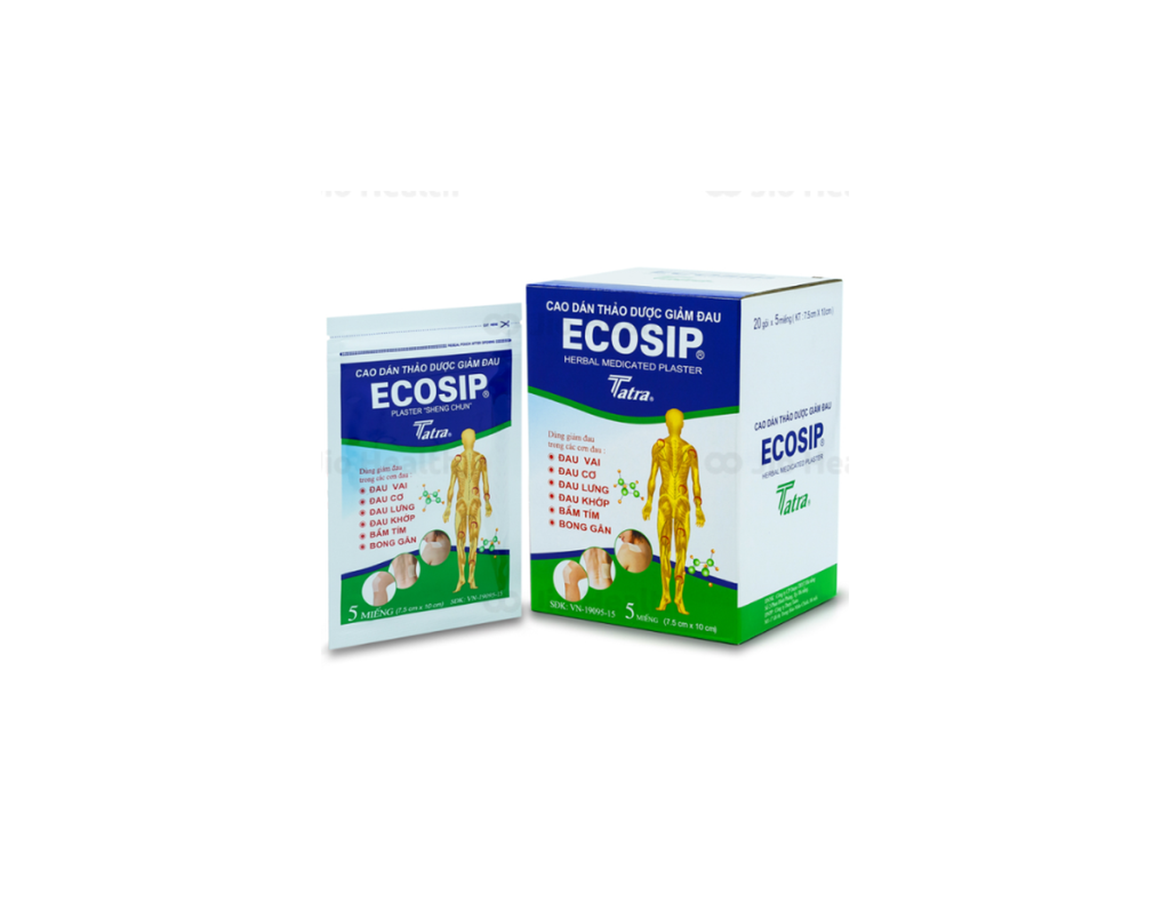 Cao dán Ecosip Tatra giảm đau, kháng viêm (Hộp 20 gói x 5 miếng)