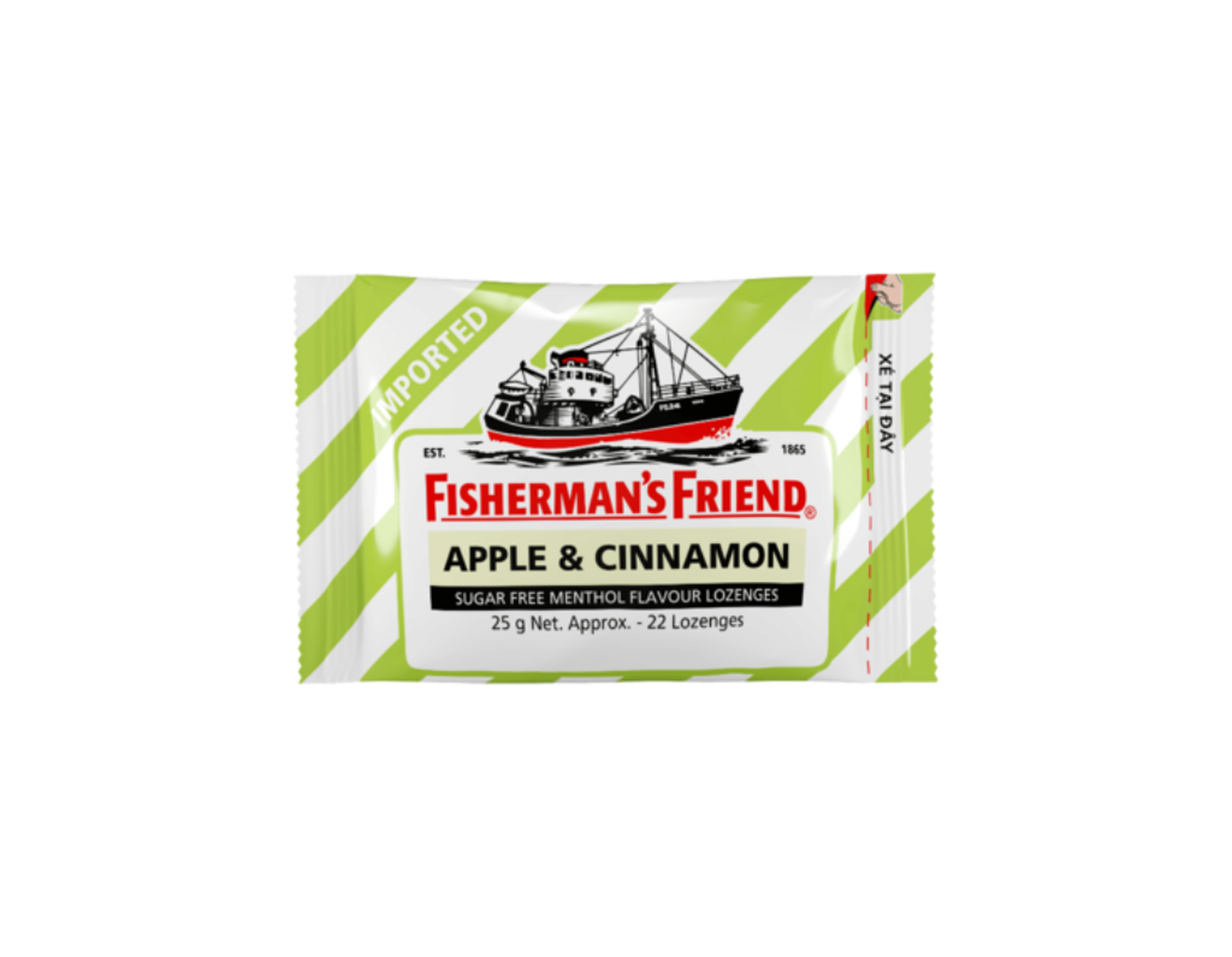 Kẹo cay con tàu FISHERMAN'S FRIEND không đường hỗ trợ thông cổ mát họng vị táo quế (Gói 25g)