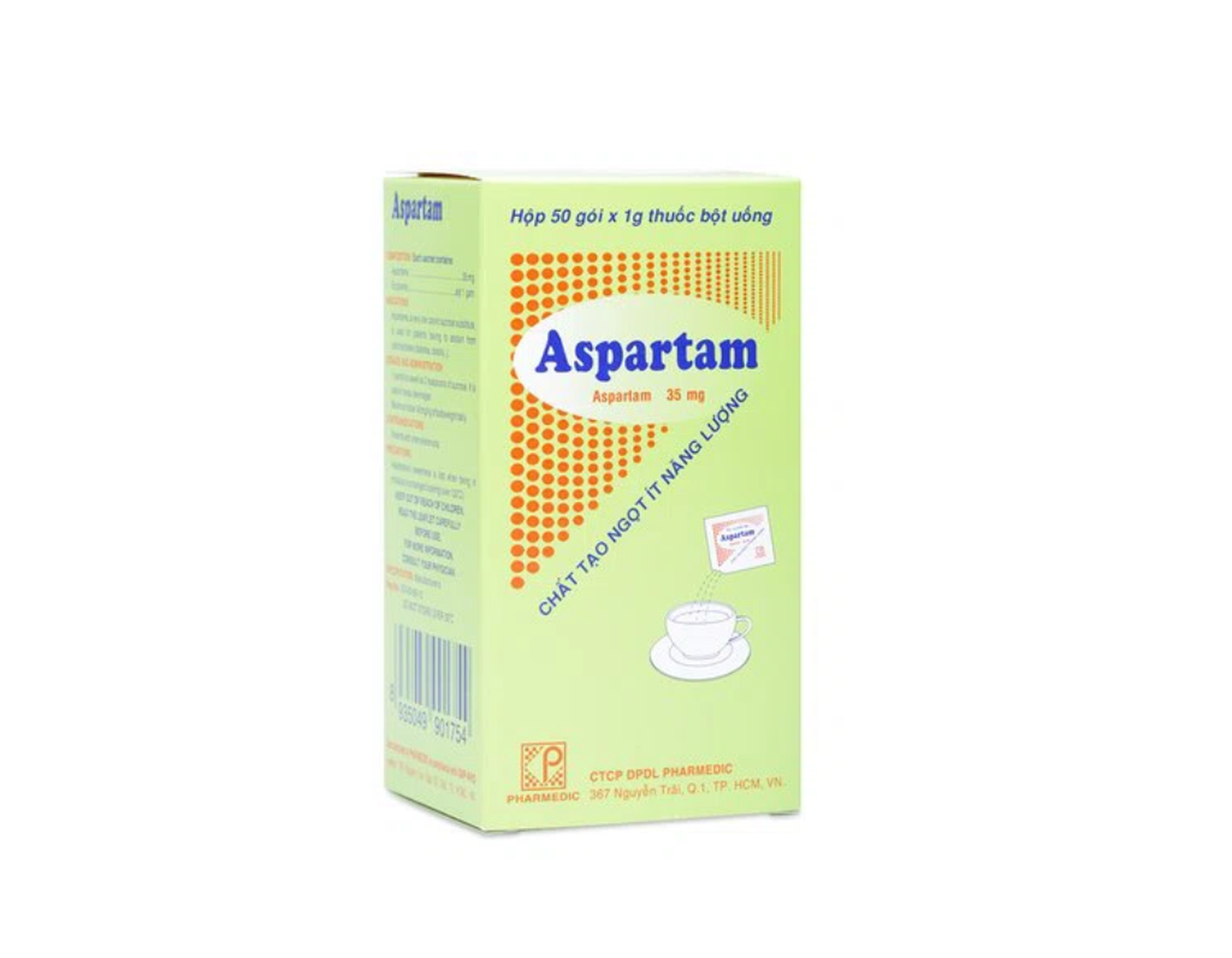 Thuốc bột Aspartam Pharmedic tạo vi ngọt ít năng lượng dành cho người béo phì, tiểu đường (Hộp 50 gói x 1g)