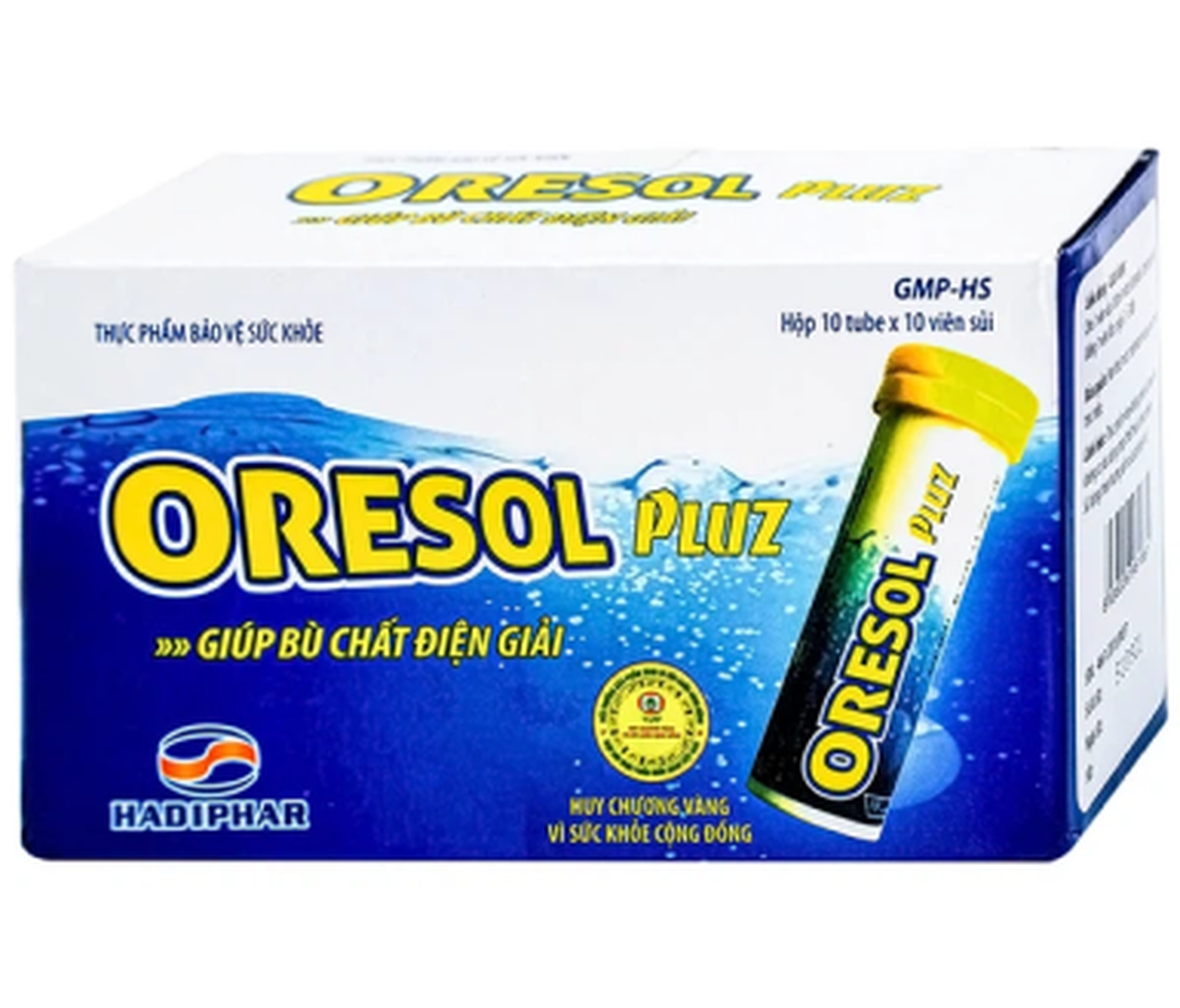 Viên sủi Oresol Pluz Hadiphar giúp bù chất điện giải (Hộp 10 tuýp x 10 viên)