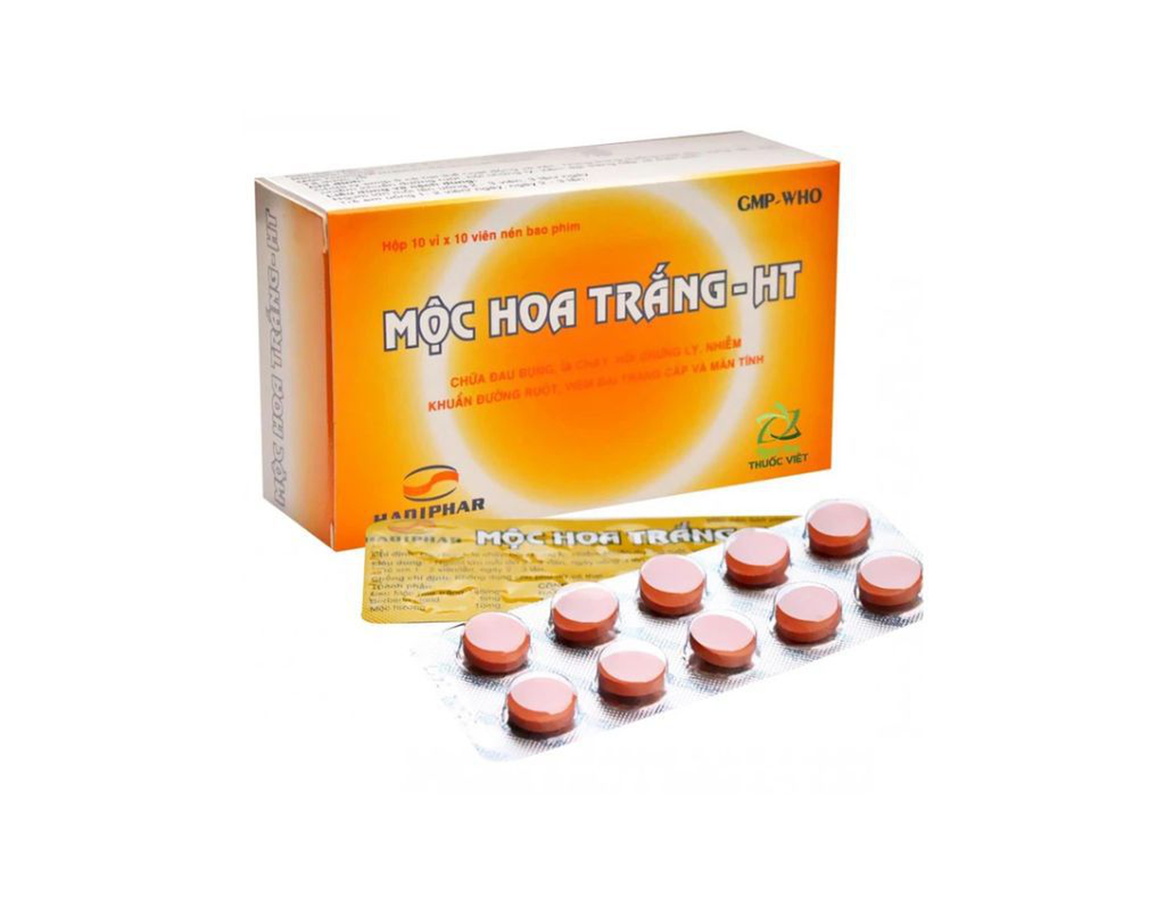 Viên nén Mộc Hoa Trắng - HT Hadiphar chữa lỵ amid ở cả thể hoạt động và thể kén (Hộp 10 vỉ x 10 viên)