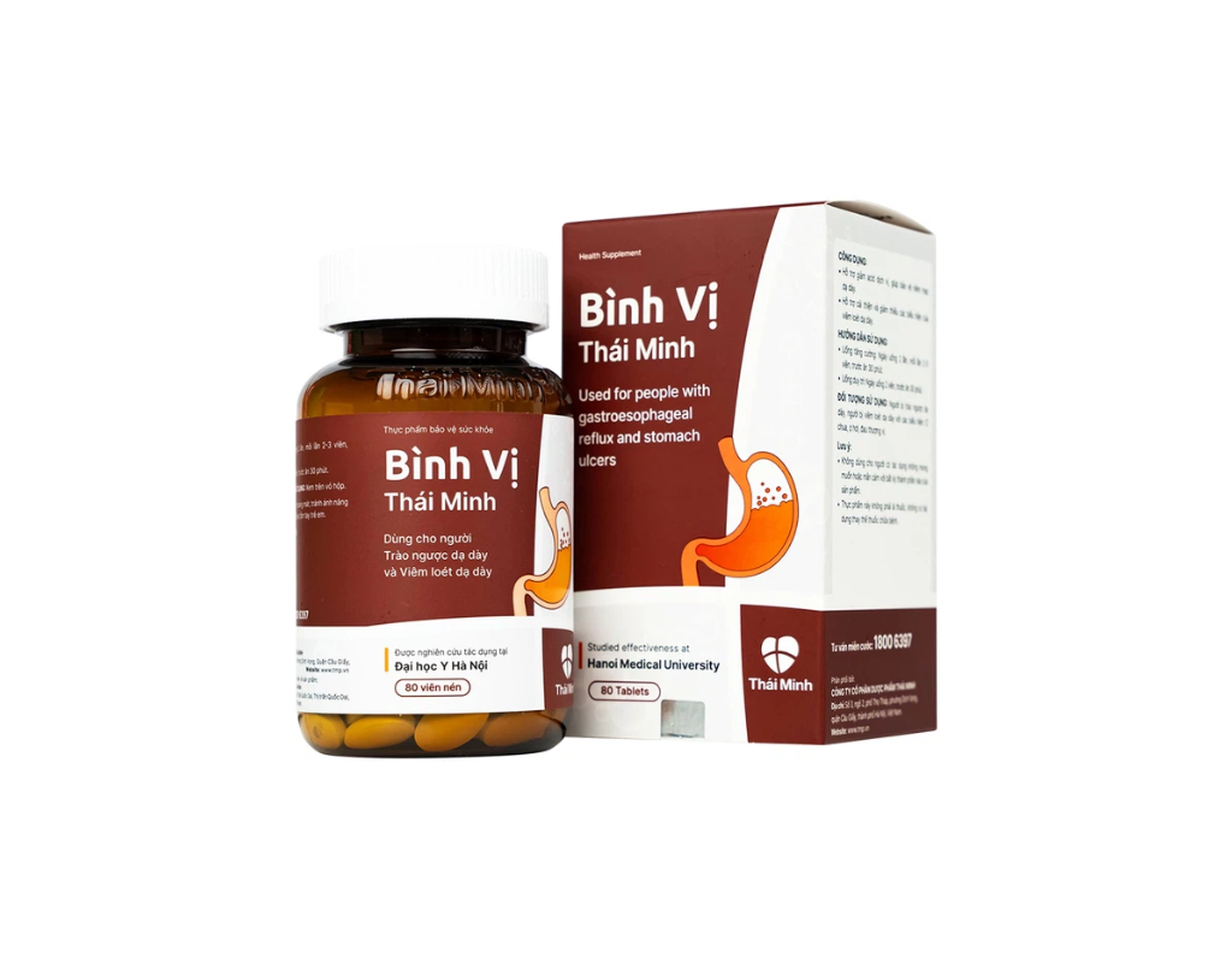 Viên uống Bình Vị Thái Minh hỗ trợ giảm viêm loét dạ dày (Lọ 80 viên)