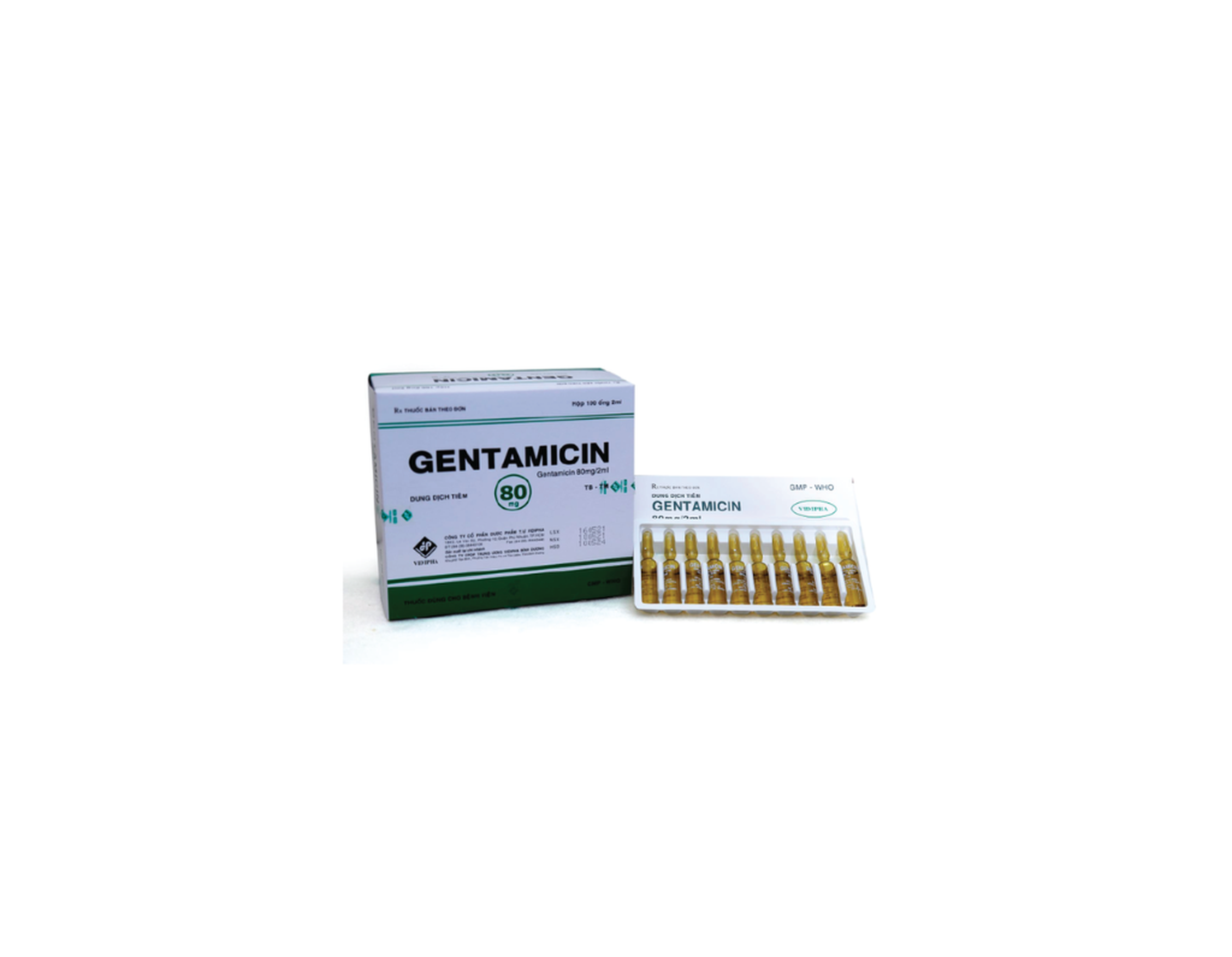 Thuốc tiêm Gentamicin 80mg/2ml Vidipha điều trị nhiễm khuẩn nặng (hộp 10 ống)