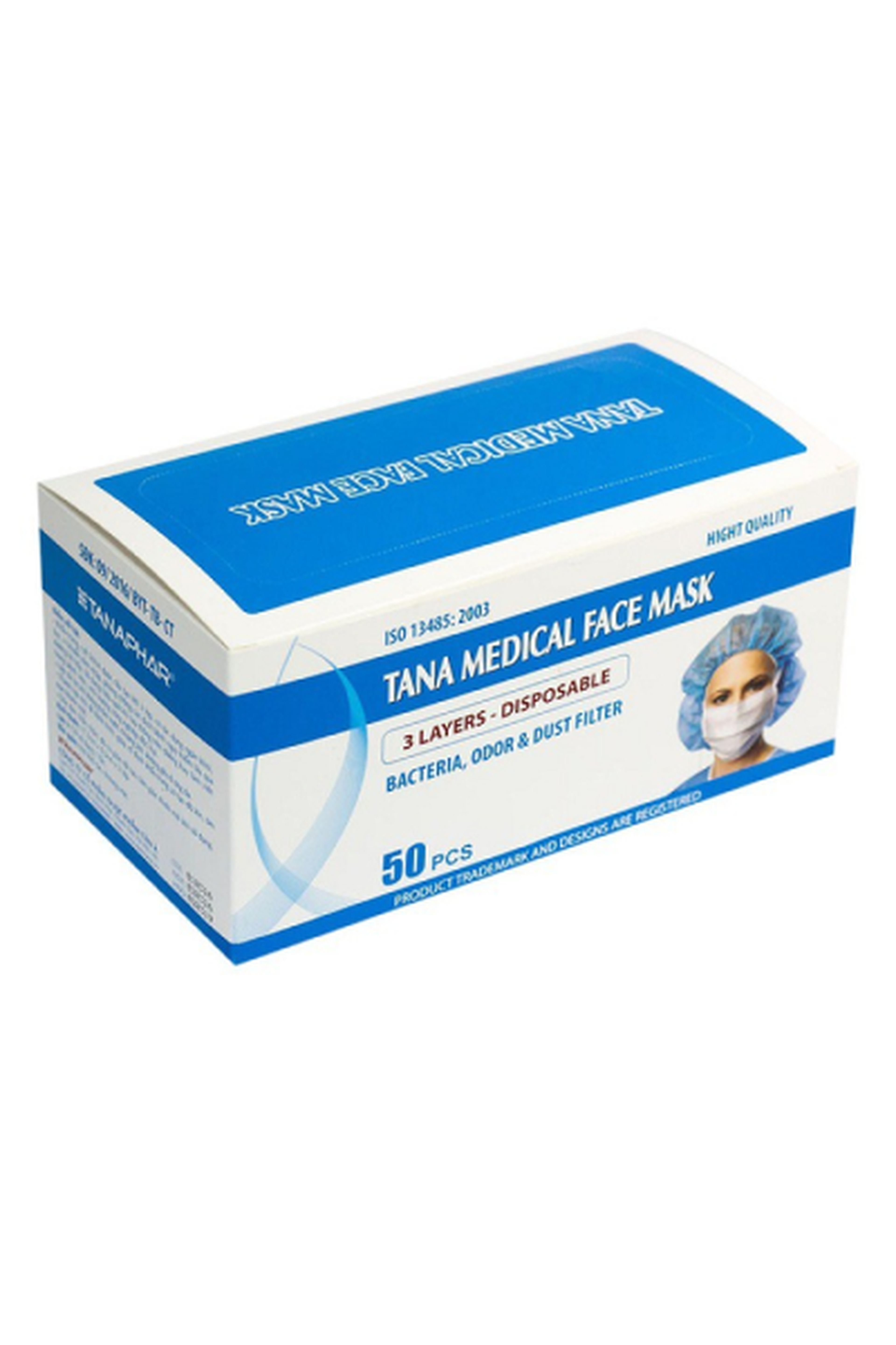 Khẩu trang y tế Tanaphar 3 lớp màu trắng giúp lọc khuẩn, mùi và bụi mịn (Hộp 50 chiếc)