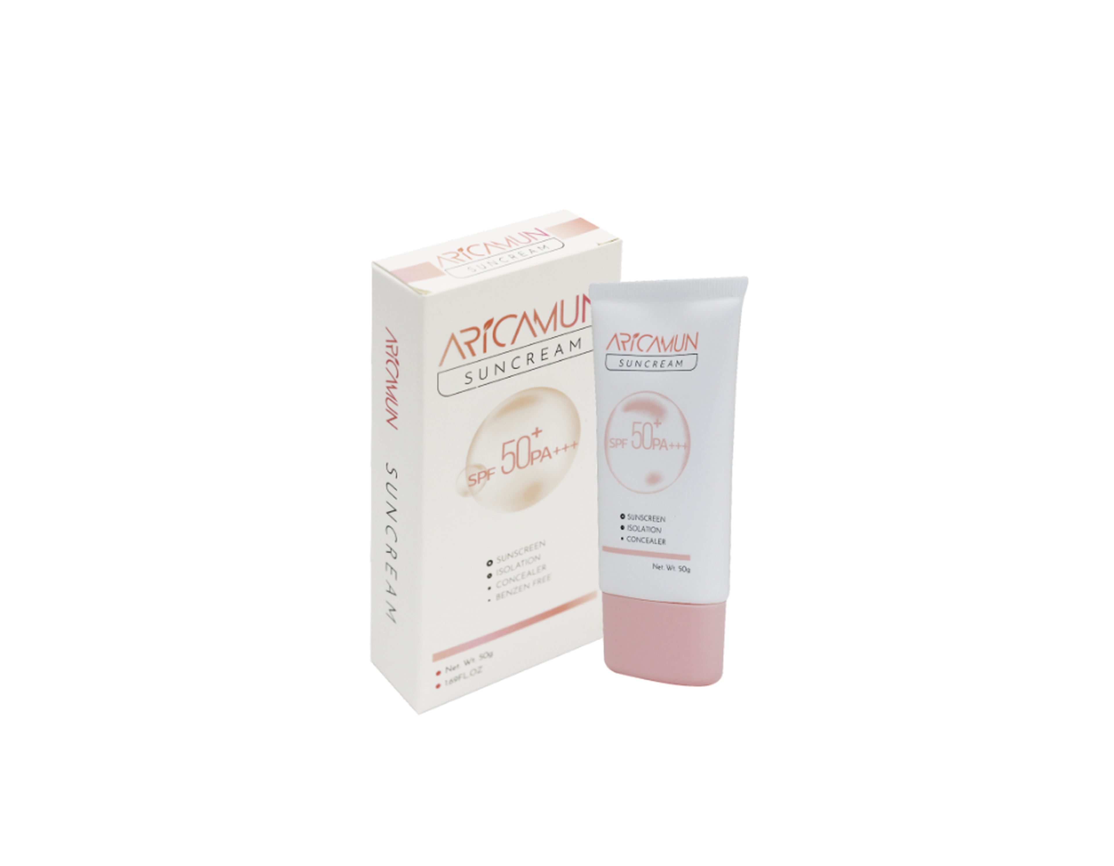 Kem chống nắng Aricamun Suncream SPF50+ PA+++ chống nắng, kiềm dầu, nâng tone tự nhiên (Tuýp 50g)