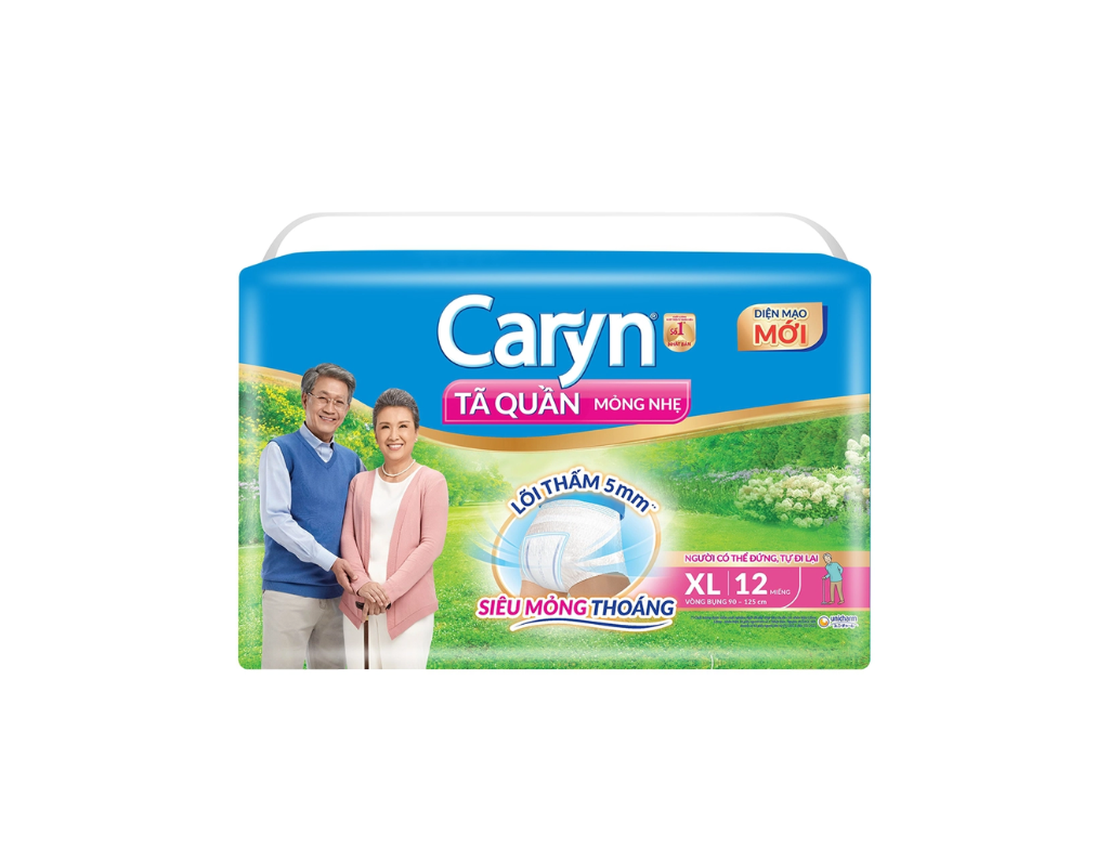 Tã quần người lớn Caryn mỏng nhẹ size XL siêu mỏng thoáng, thấm hút vượt trội (Gói 12 miếng)