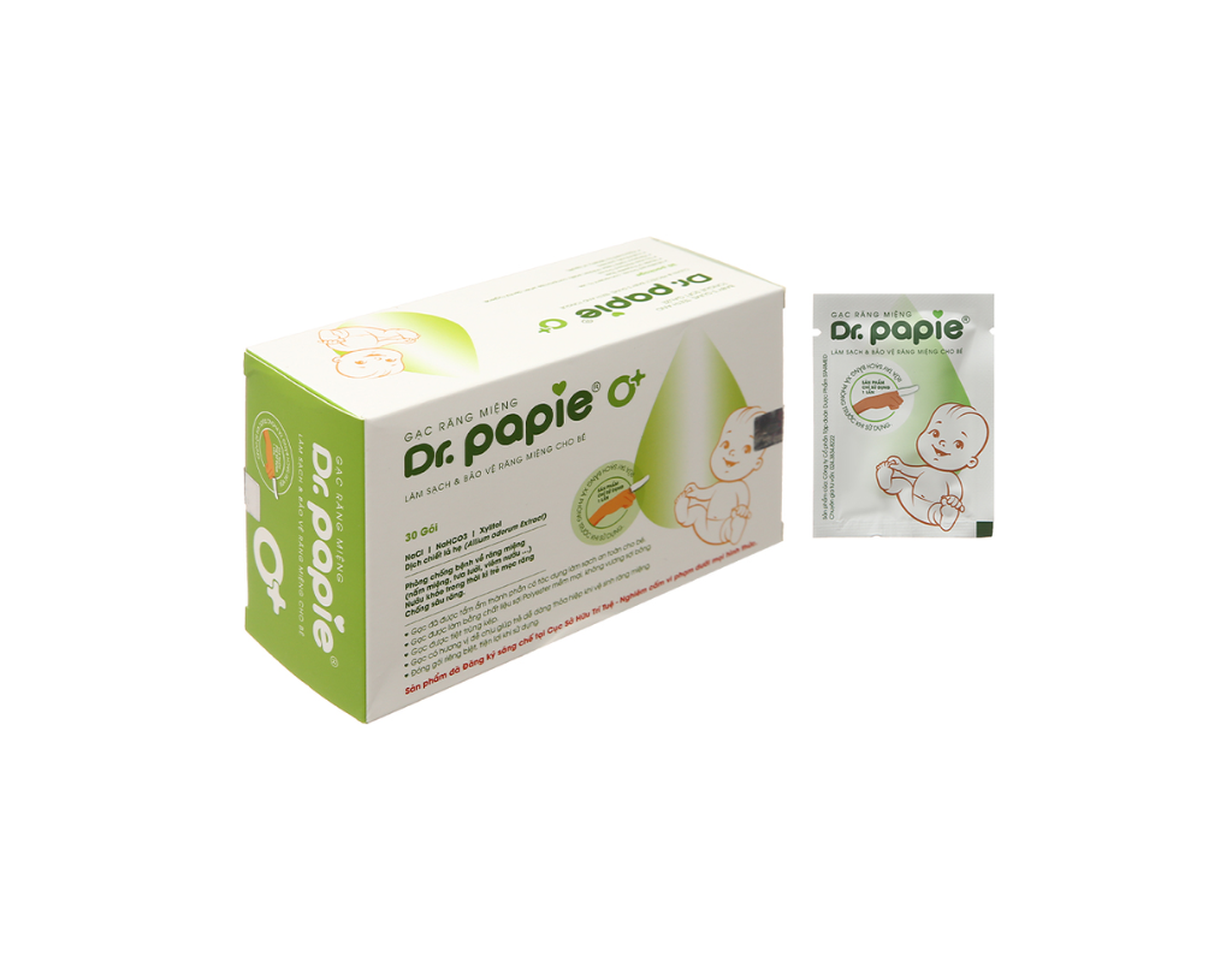 Gạc răng miệng Dr.Papie giúp sạch lưỡi, nướu, răng (Hộp 30 gói)
