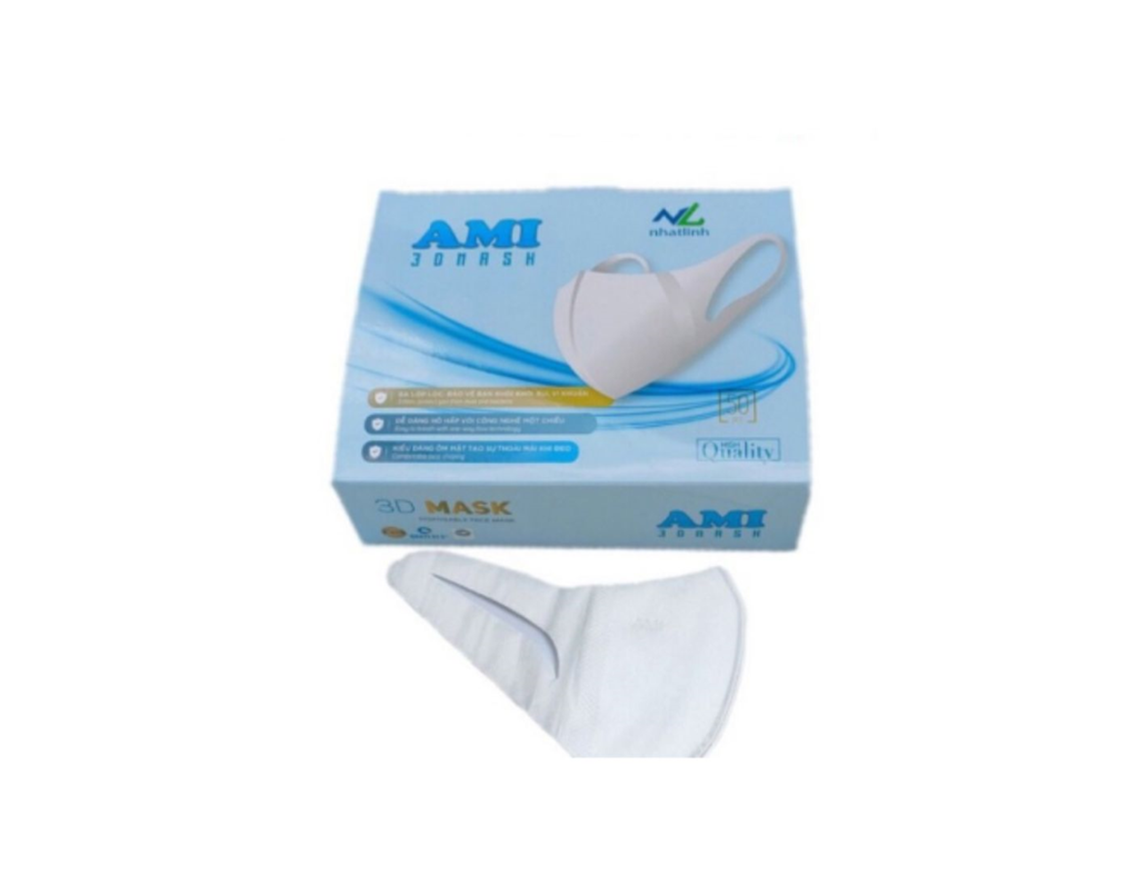 Khẩu trang Ami 3D hỗ trợ ngăn bụi và vi khuẩn (Hộp 50 chiếc)