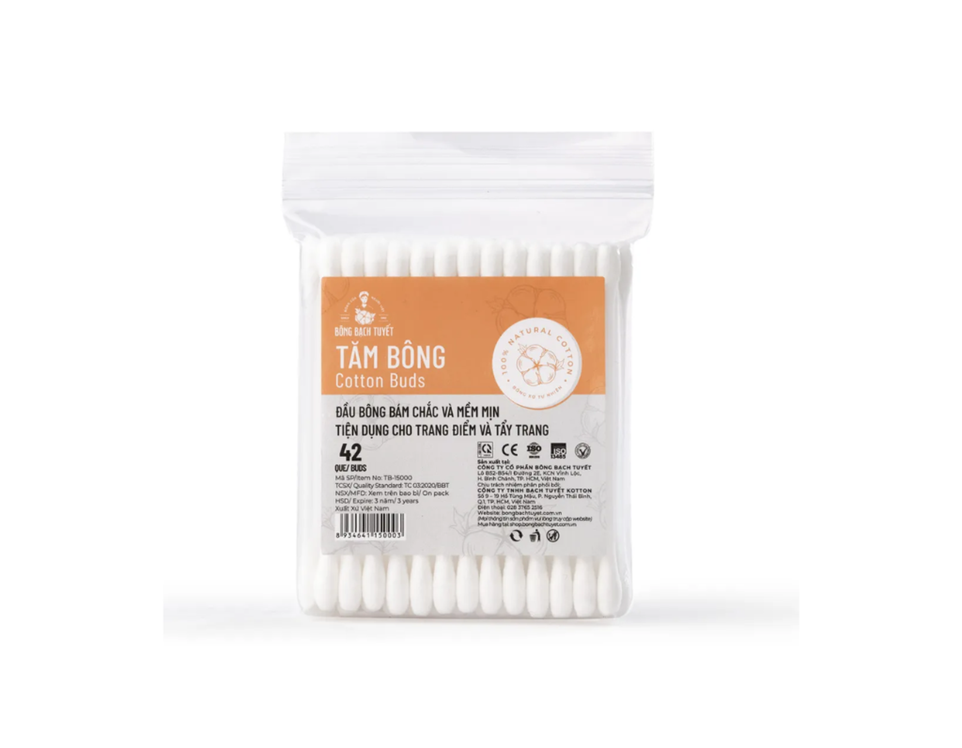 Tăm bông BBT dùng vệ sinh tai (Gói 42 que)        