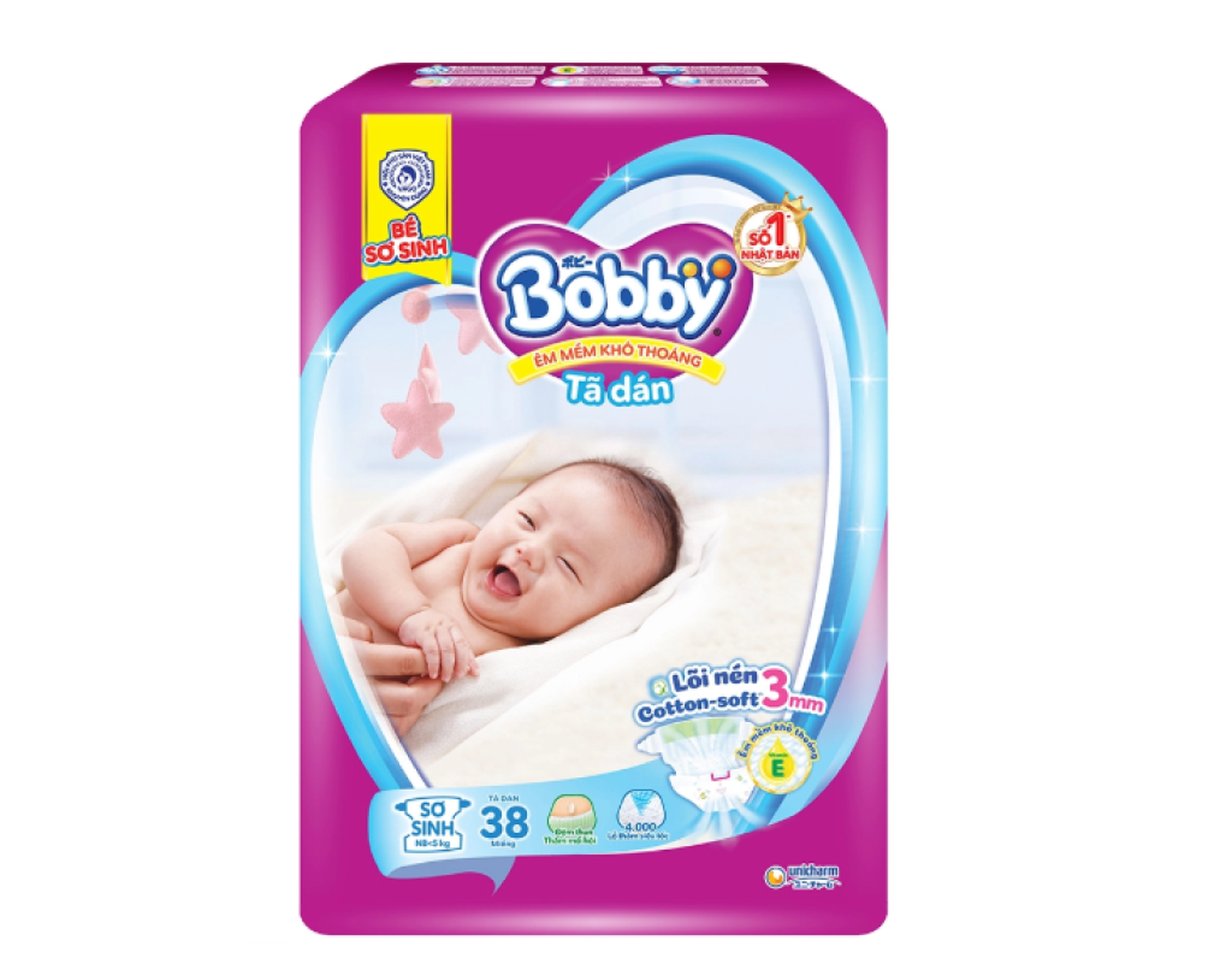 Tã dán Bobby Size XS cho trẻ dưới 5kg (38 miếng)