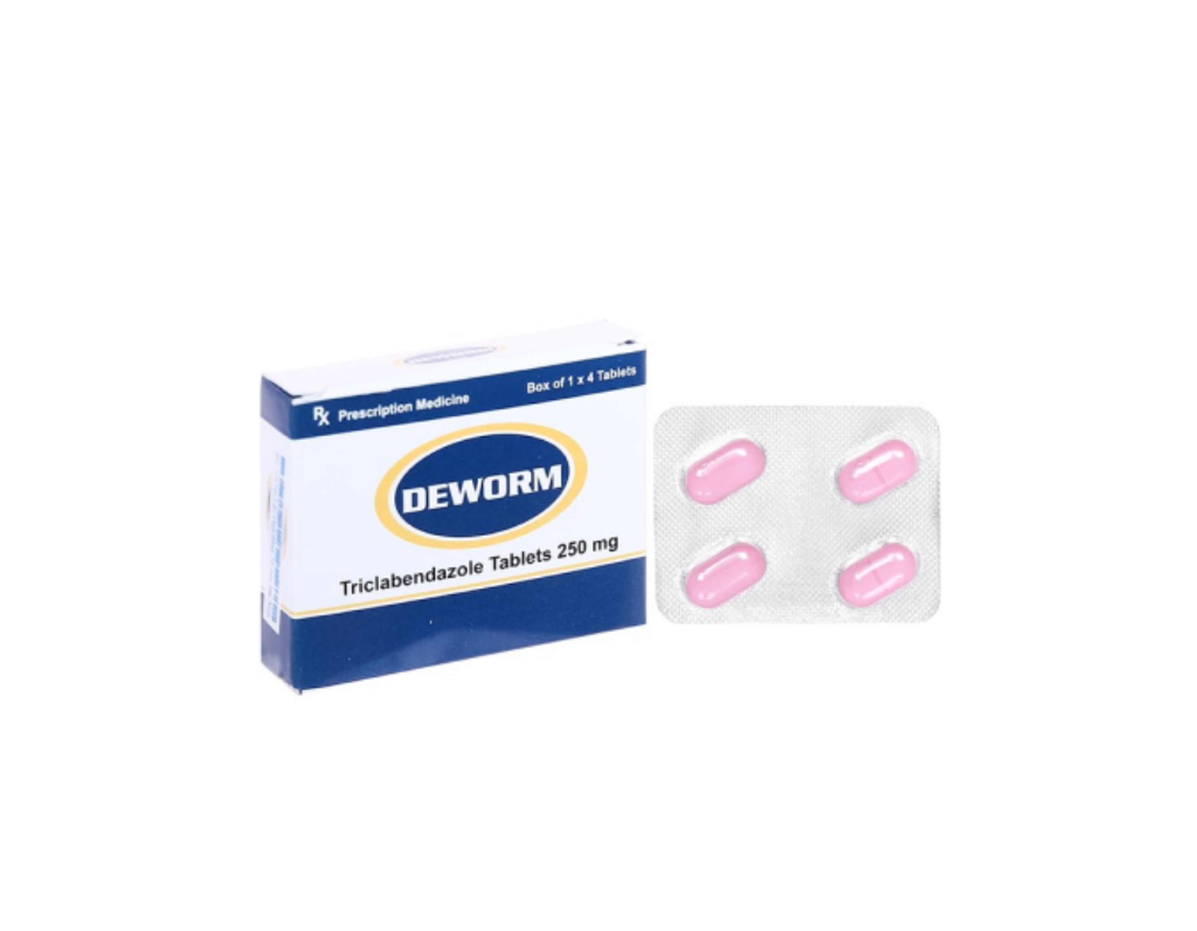 Thuốc Deworm 250mg trị sán lá gan, lá phổi (hộp 1 vỉ x 4 viên)