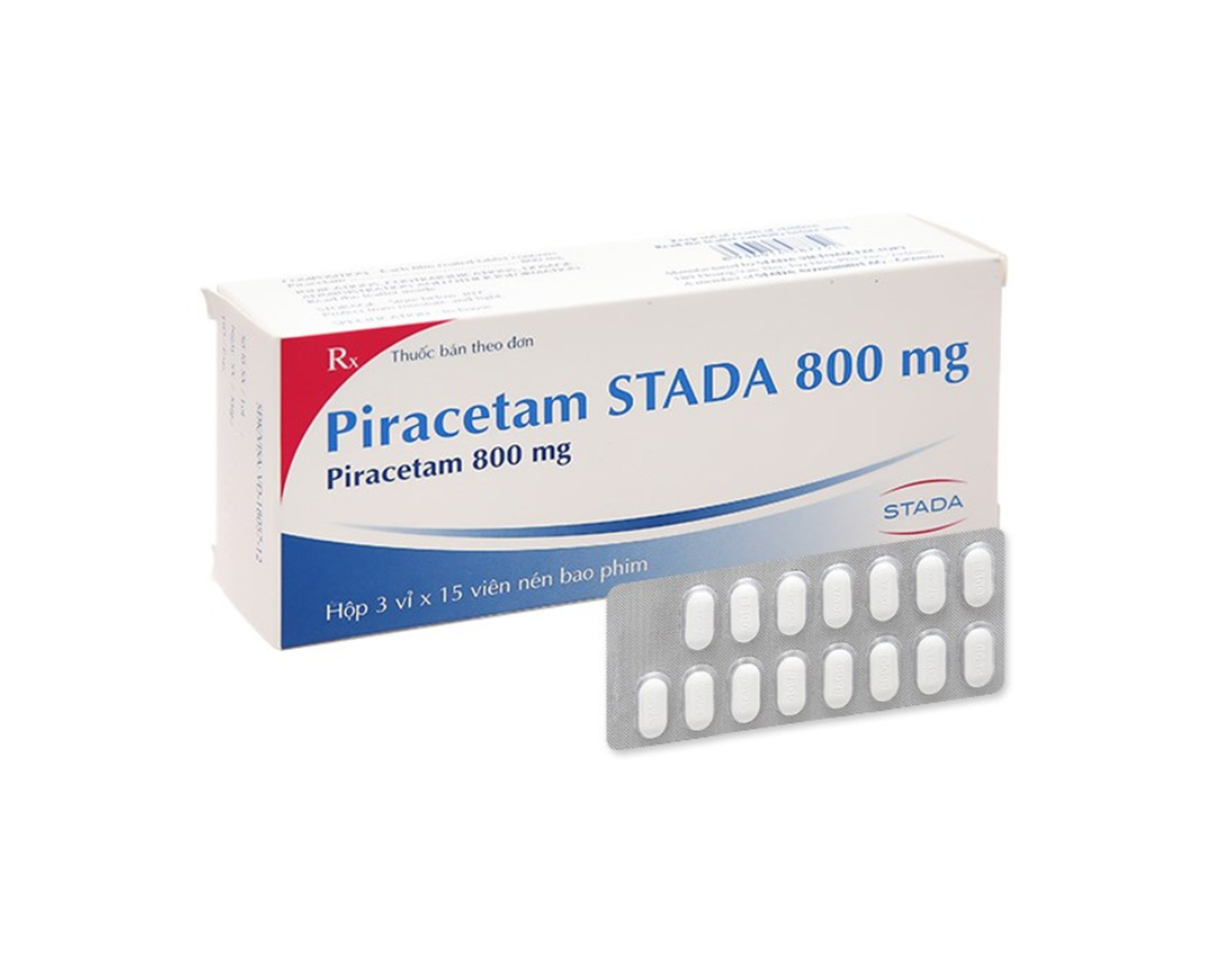 Thuốc Piracetam Stada Tab BF 800mg trị chóng mặt, rung giật cơ (Hộp 3 vỉ x 15 viên)