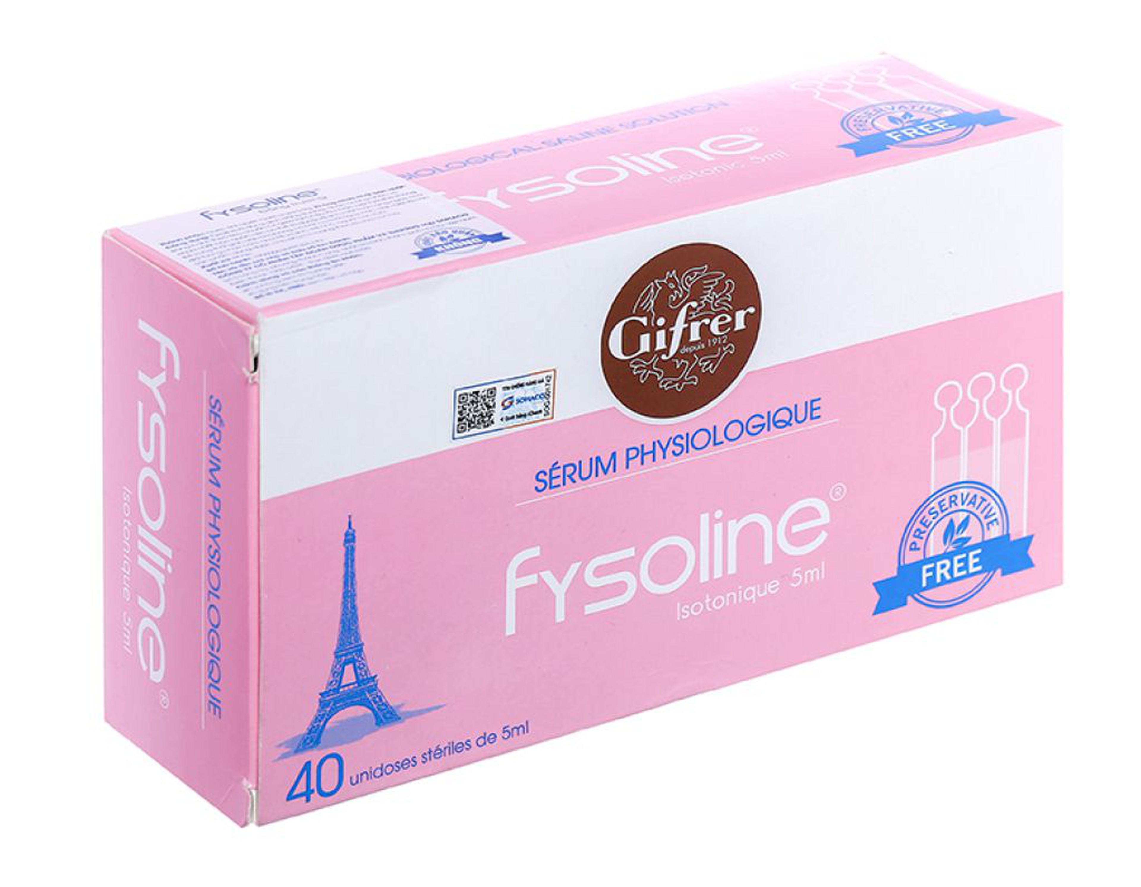 Nước muối sinh lý Fysoline đẳng trương làm sạch mắt, mũi (Hộp 40 ống x 5ml)