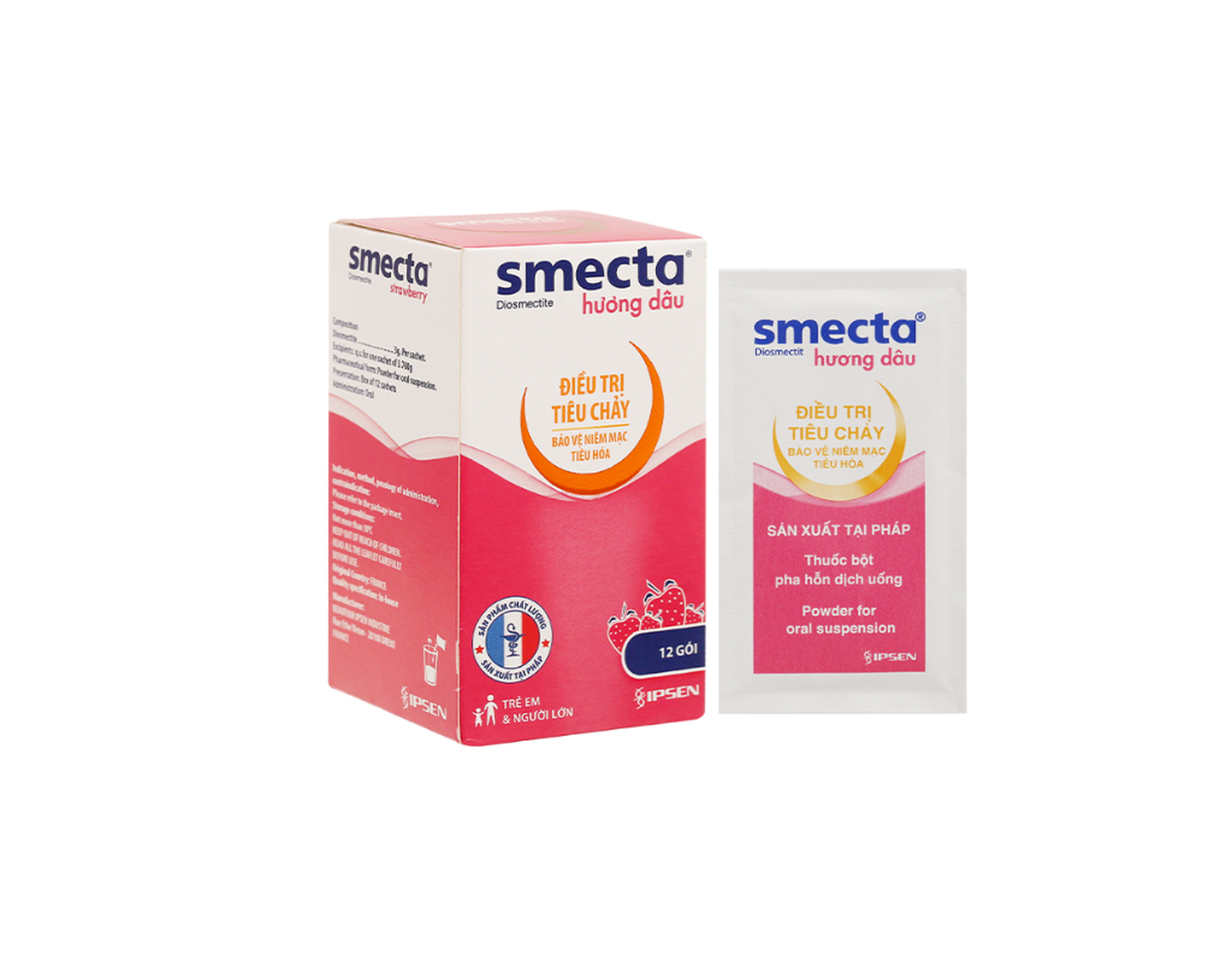 Thuốc Smecta hương dâu Sac điều trị tiêu chảy ( hộp 12 gói)