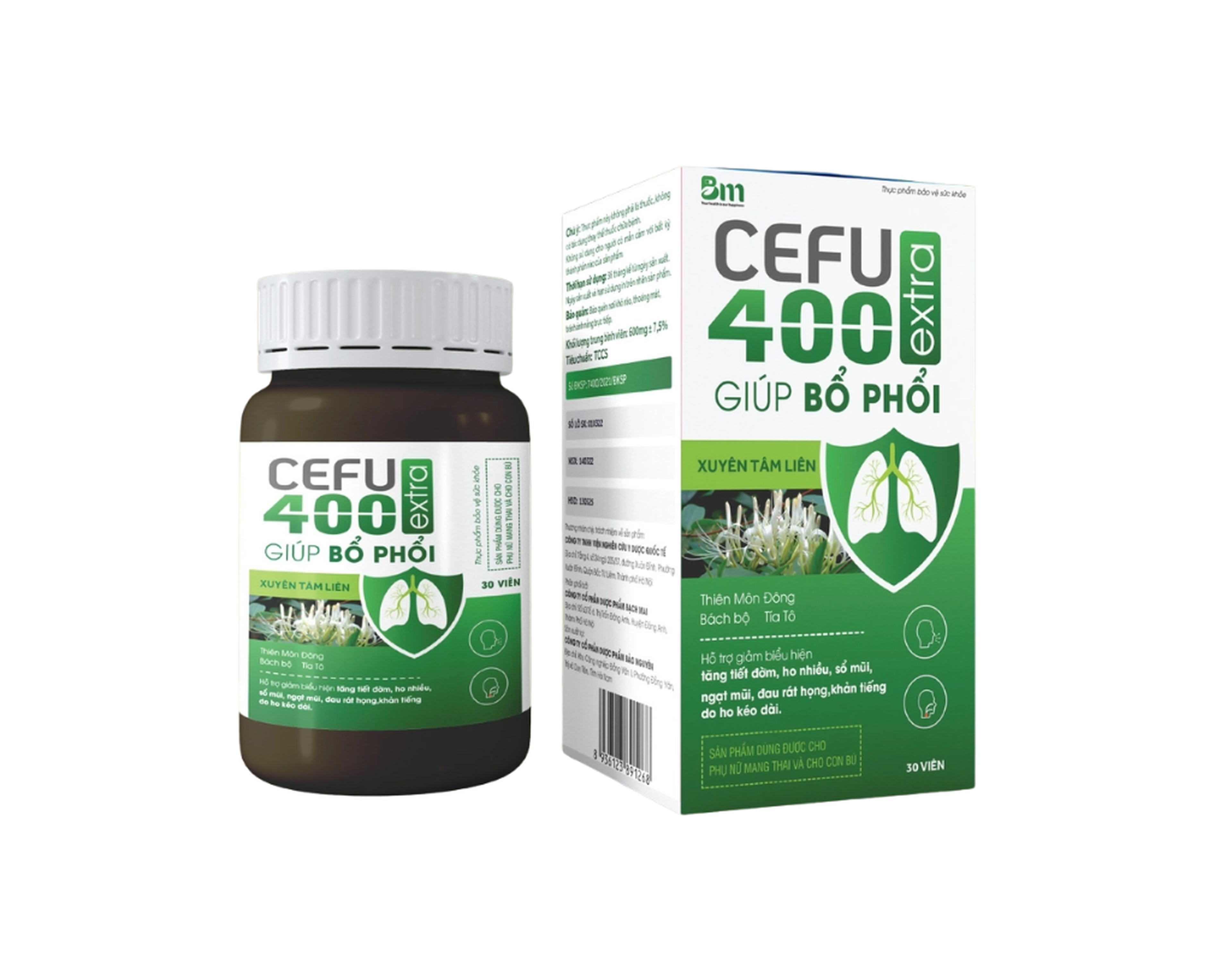 Viên uống Cefu 400 Extra giúp bổ phế, hỗ trợ giảm ho, đau rát họng (Hộp 30 viên)