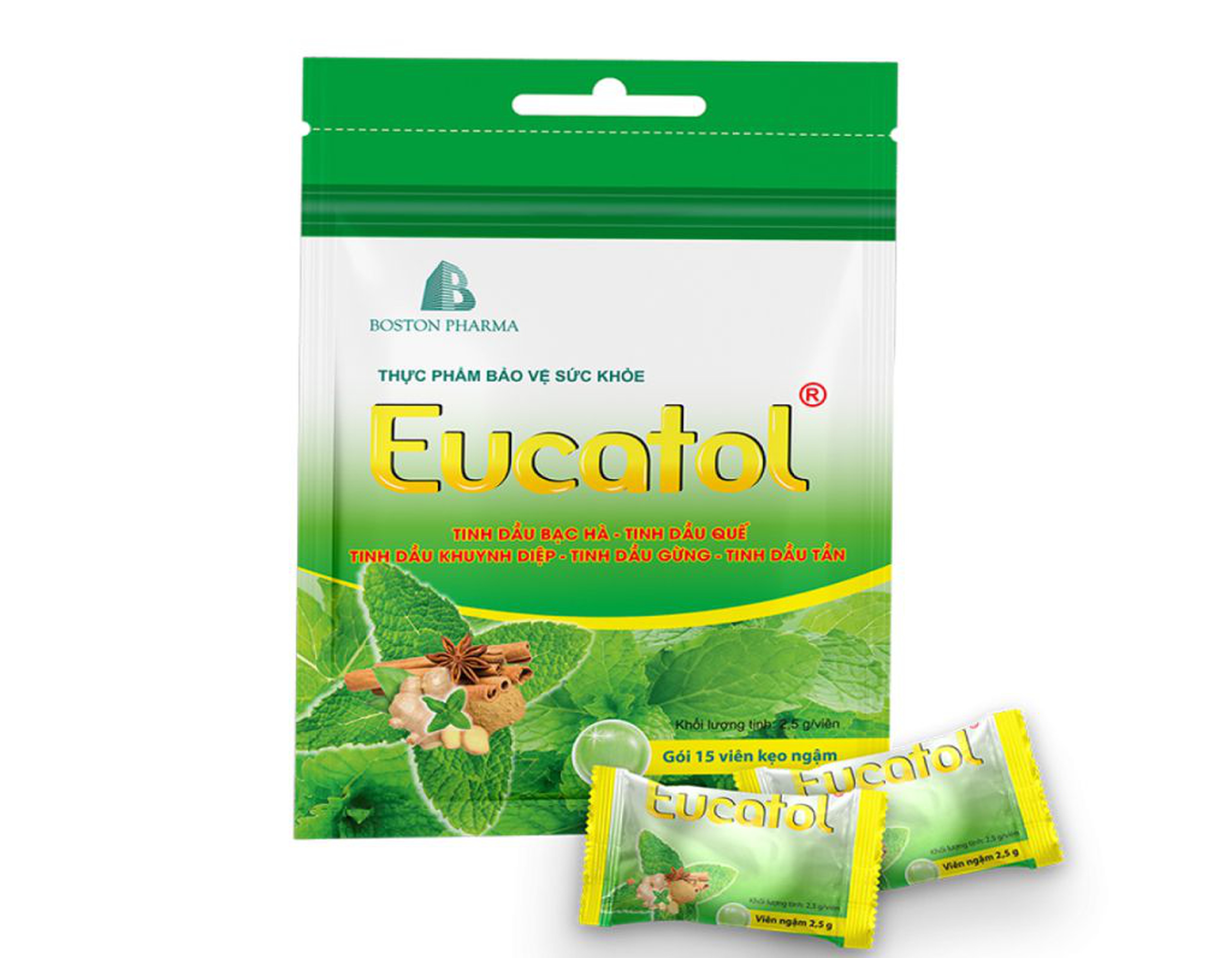 Kẹo ngậm Eucatol làm dịu cơn ho, bổ phế, làm ấm đường hô hấp (Túi 15 viên)