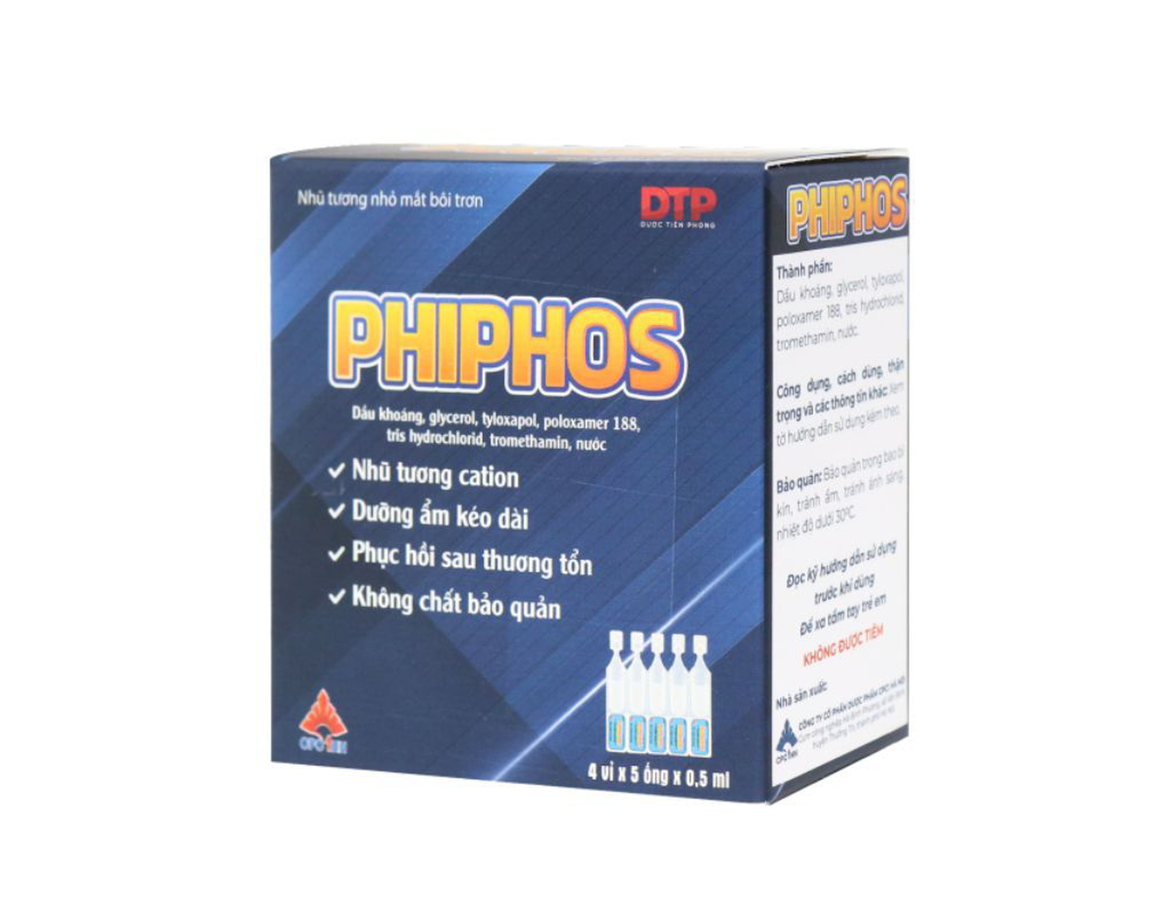 Nhũ tương nhỏ mắt Phiphos điều trị các tình trạng khô mắt (Hộp 4 vỉ x 5 ống 0,5ml)