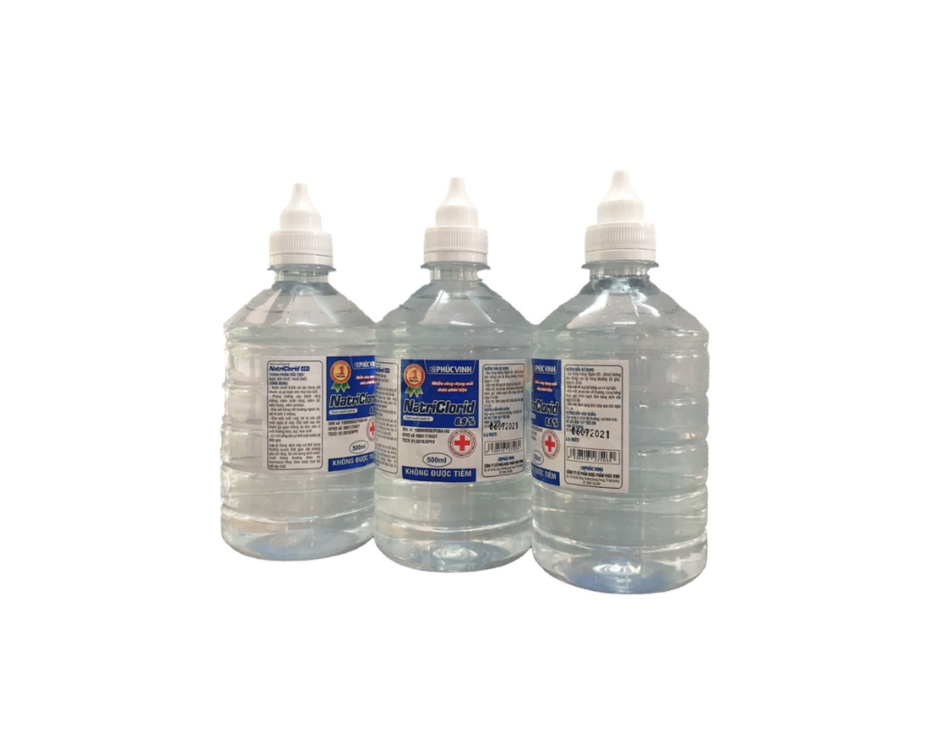 Nước muối sinh lý Natriclorid 0,9% Phúc Vinh ngăn mảng bám ngừa sâu răng (Chai 500ml)