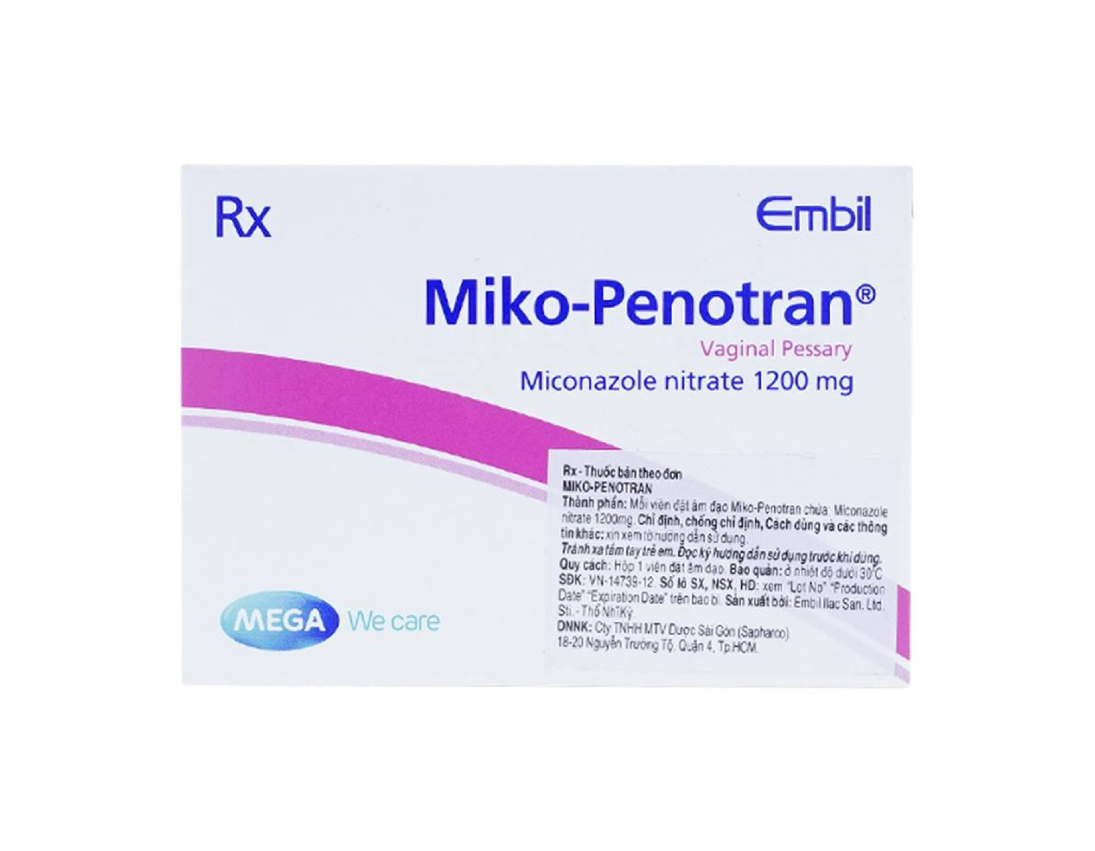 Viên đặt âm đạo Miko-Penotran MEGA We care điều trị nấm candida âm đạo (Hộp 1 viên)