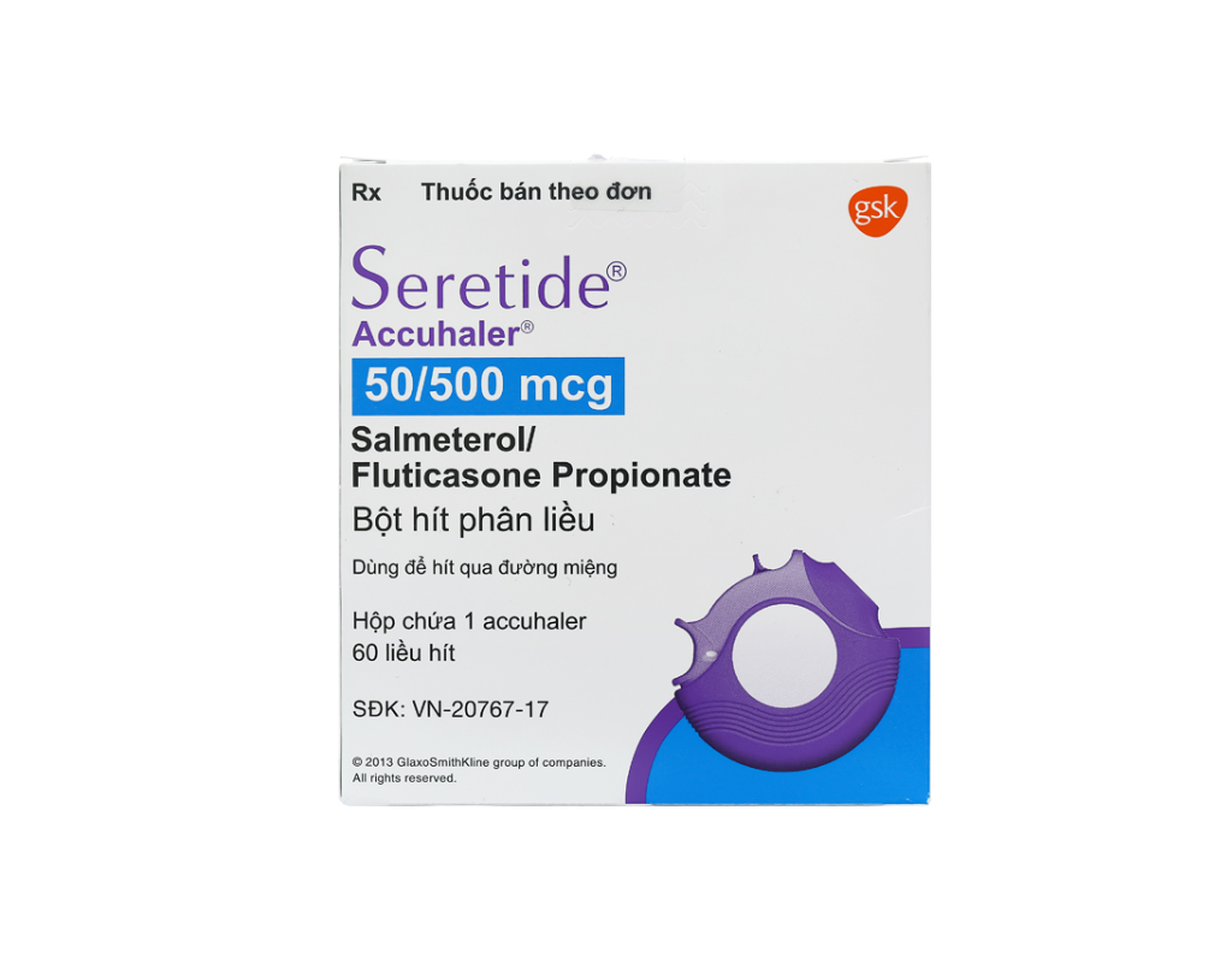 Bột hít phân liều Seretide Accuhaler 50/500mcg trị hen suyễn ( lọ 60 liều)