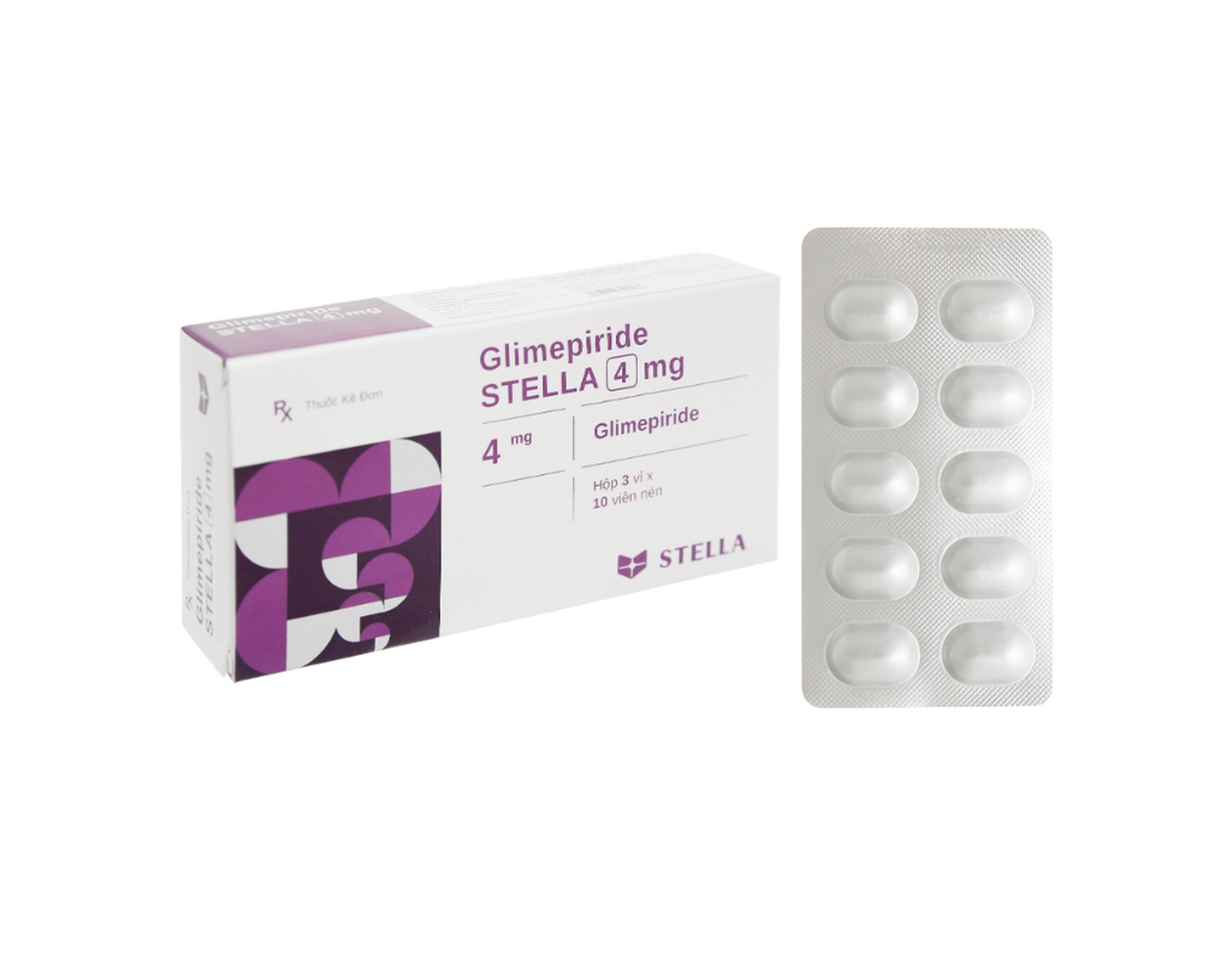 Thuốc Glimepiride STELLA 4 mg Tab điều trị đái tháo đường tuýp 2 ( hộp 3 vỉ x 10 viên)