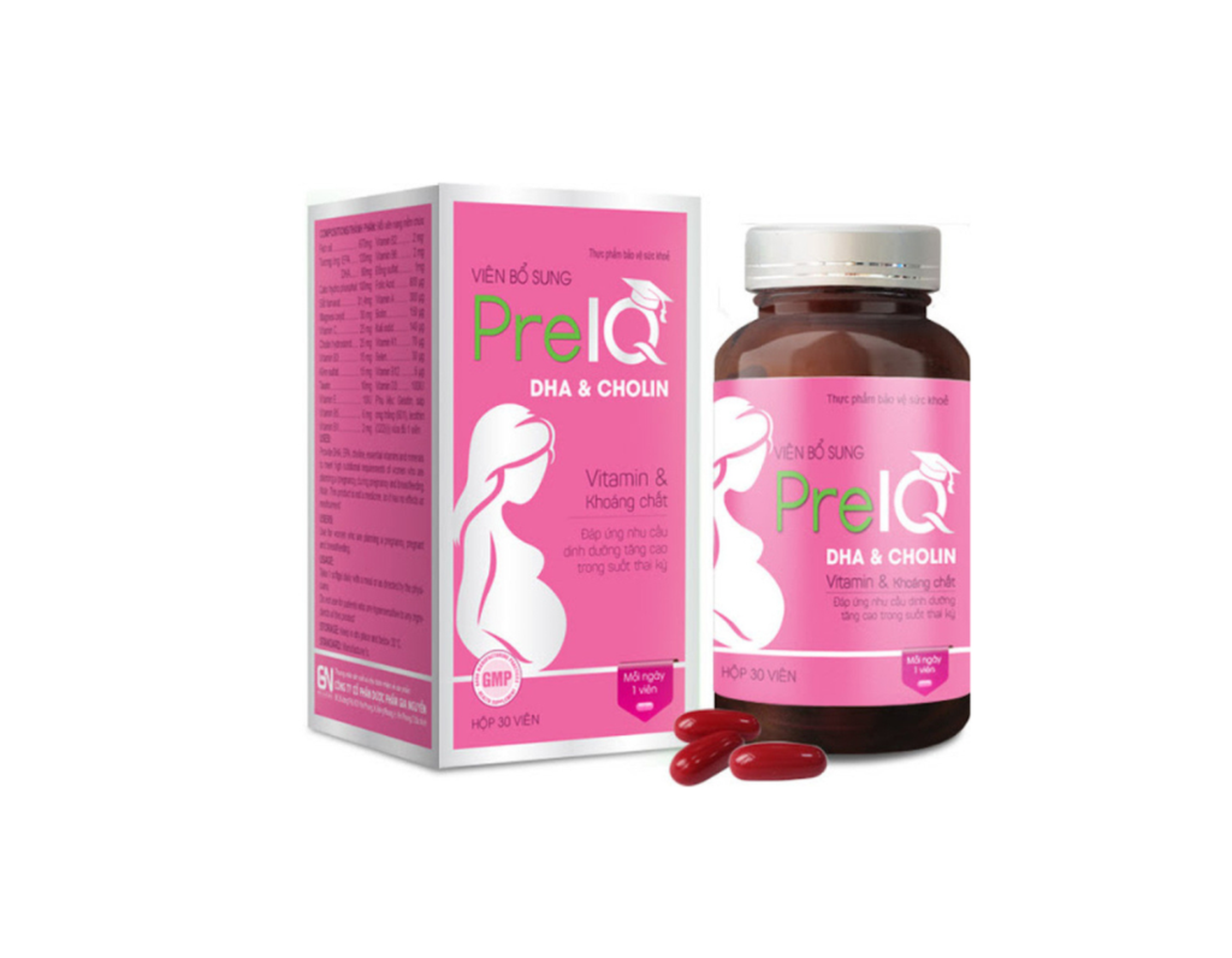 Thực phẩm bảo vệ sức khỏe bổ sung dưỡng chất cho phụ nữ mang thai Pre IQ DHA & Cholin (Hộp 30 viên) 