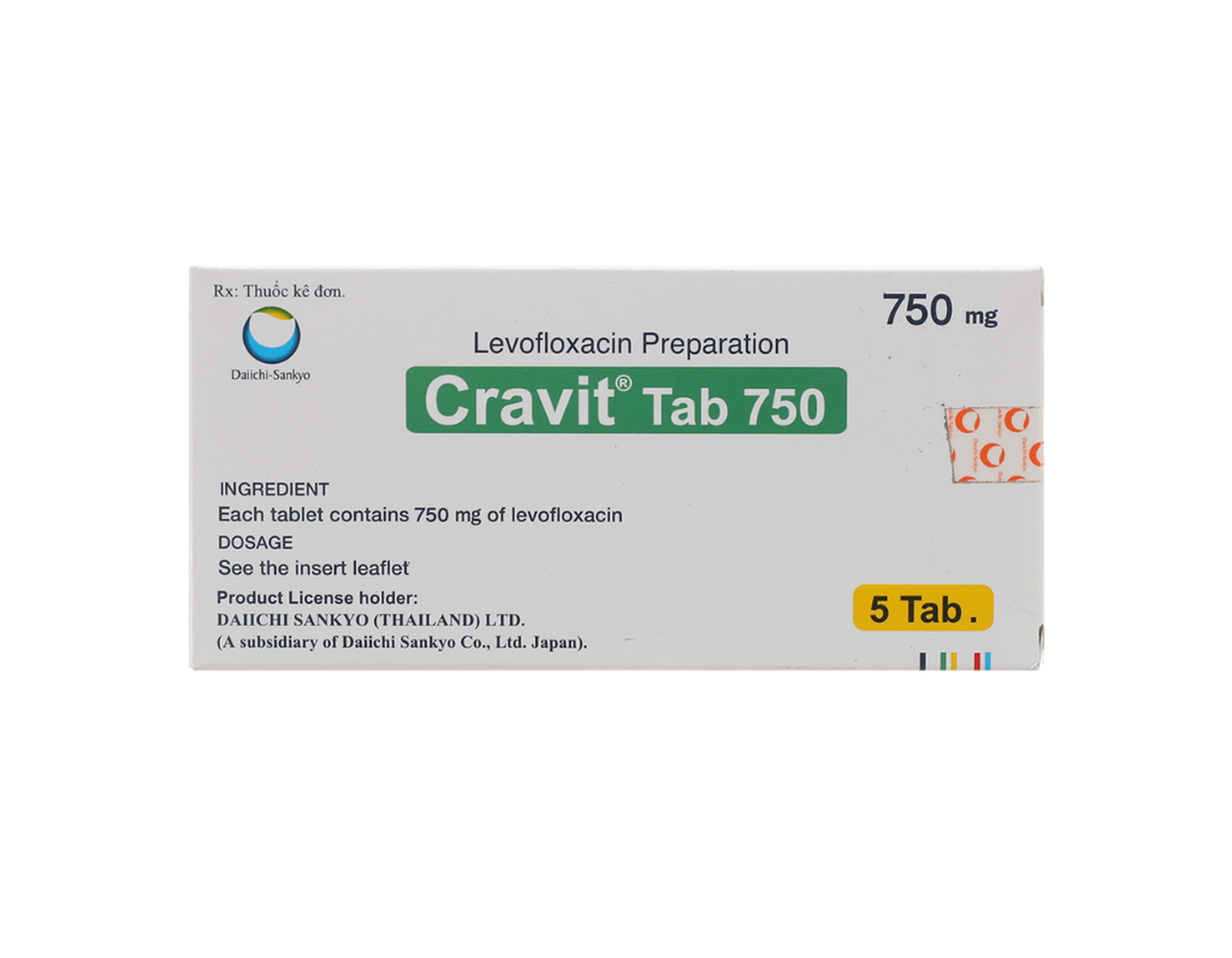 Thuốc Cravit Tab 750mg điều trị nhiễm khuẩn ( hộp 1 vỉ x 5 viên)