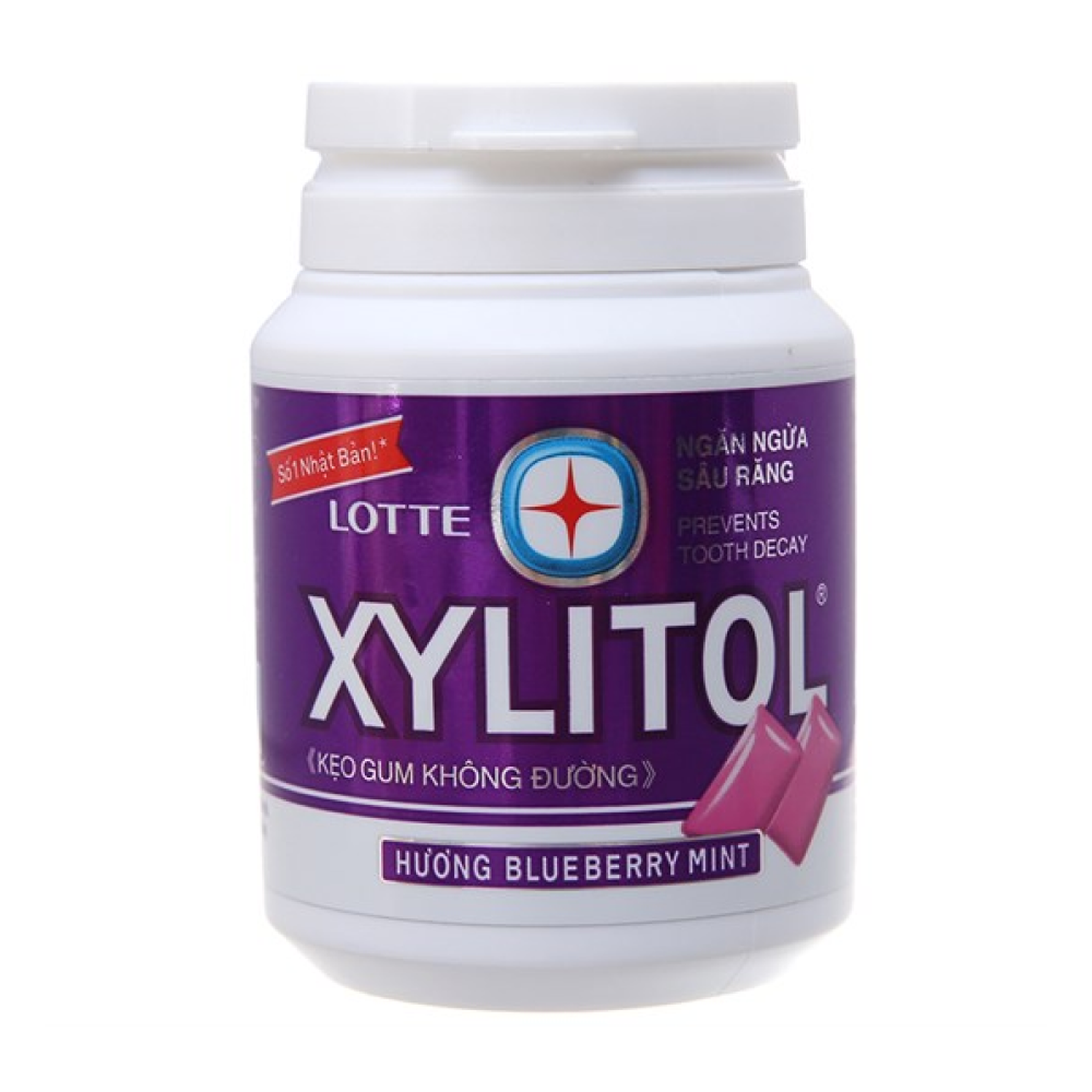 Kẹo gum Xylitol hương blueberry mint không đường cho hơi thở thơm mát, ngăn ngừa sâu răng (Lọ 55,1g)
