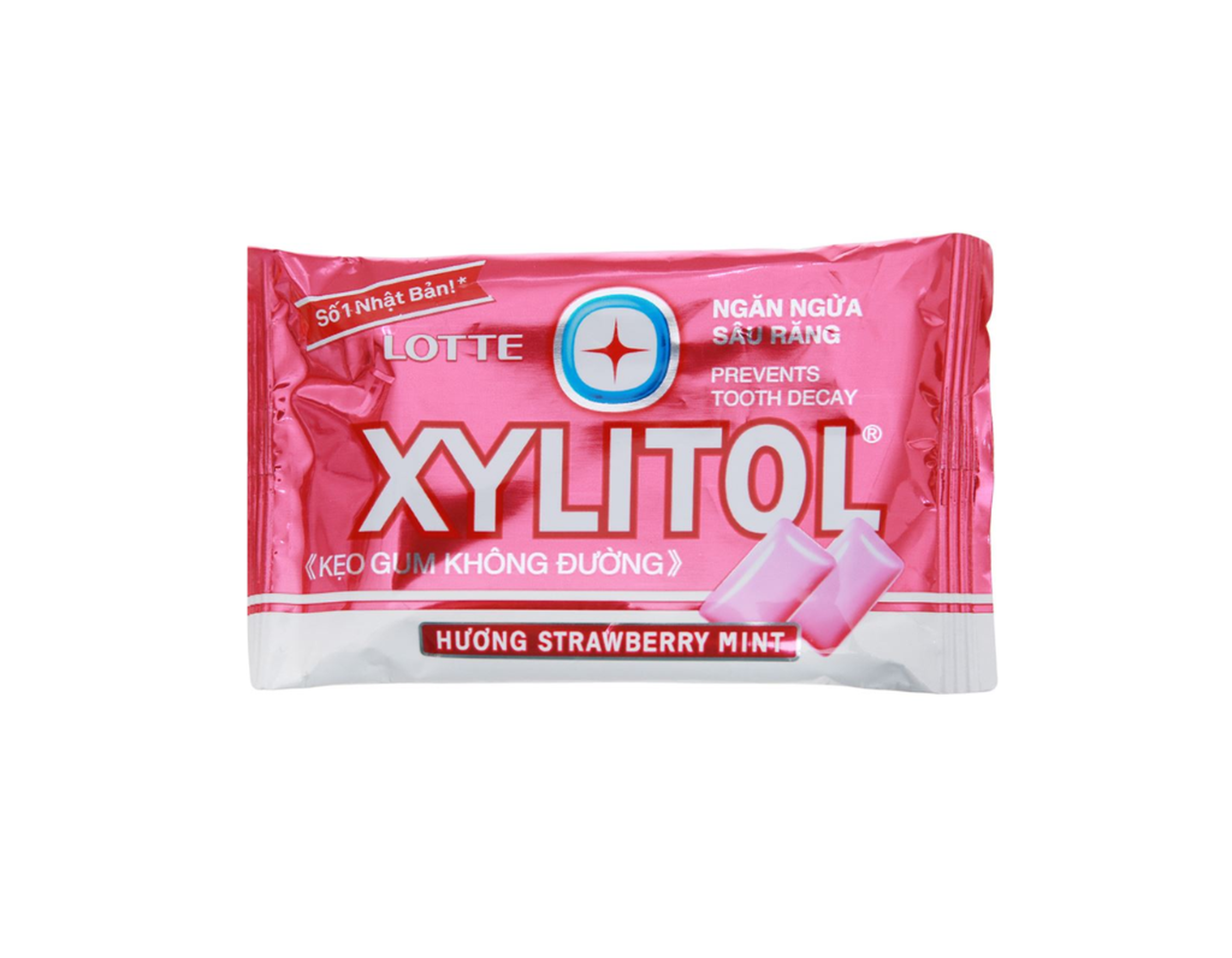 Kẹo gum không đường Lotte Xylitol cho hơi thở thơm mát, ngăn ngừa bệnh răng miệng hương strawberry mint (Gói 11,6g)
